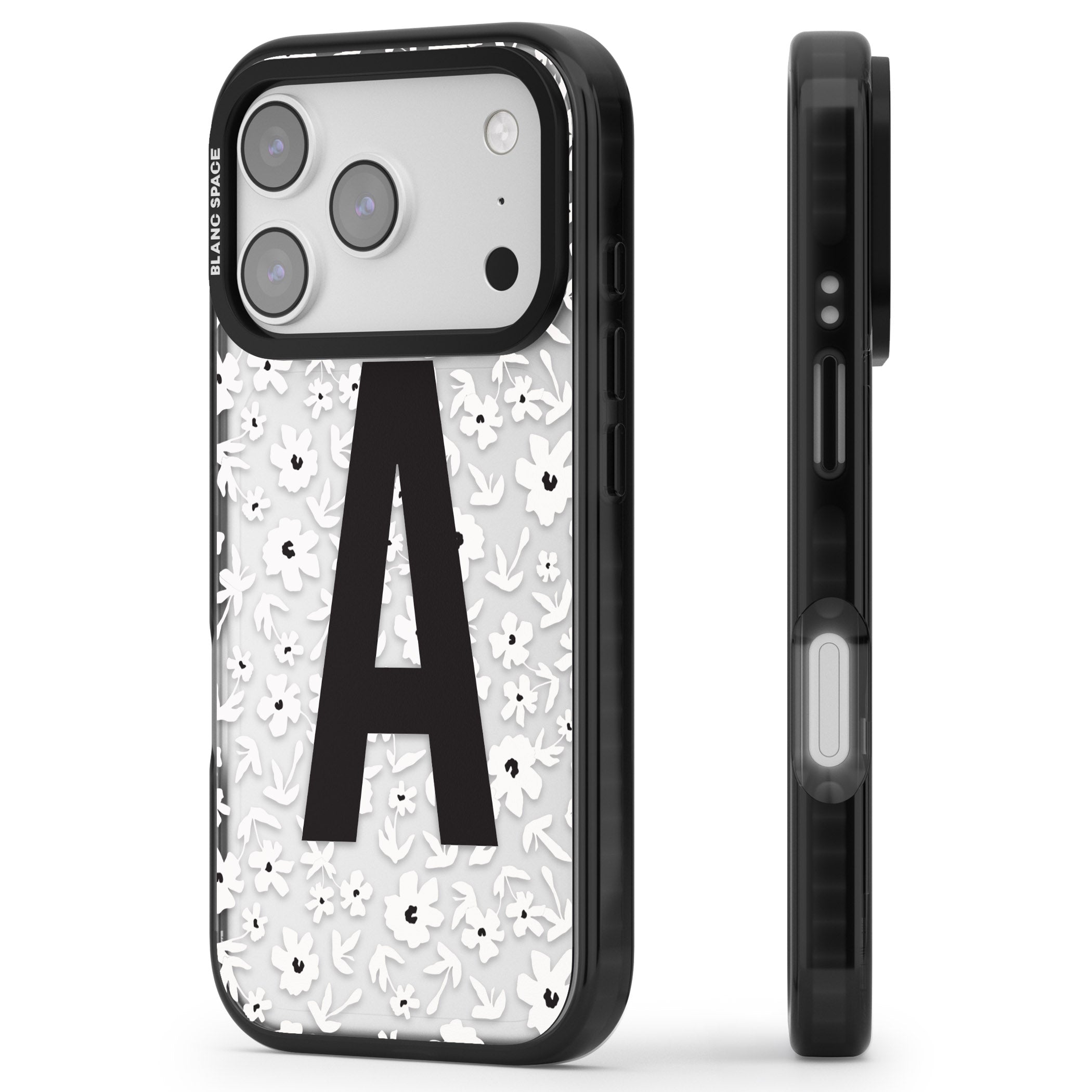 Personalised Bold Initial Floral iPhone 17 Pro Max Impact Black Phone Case Side Profile