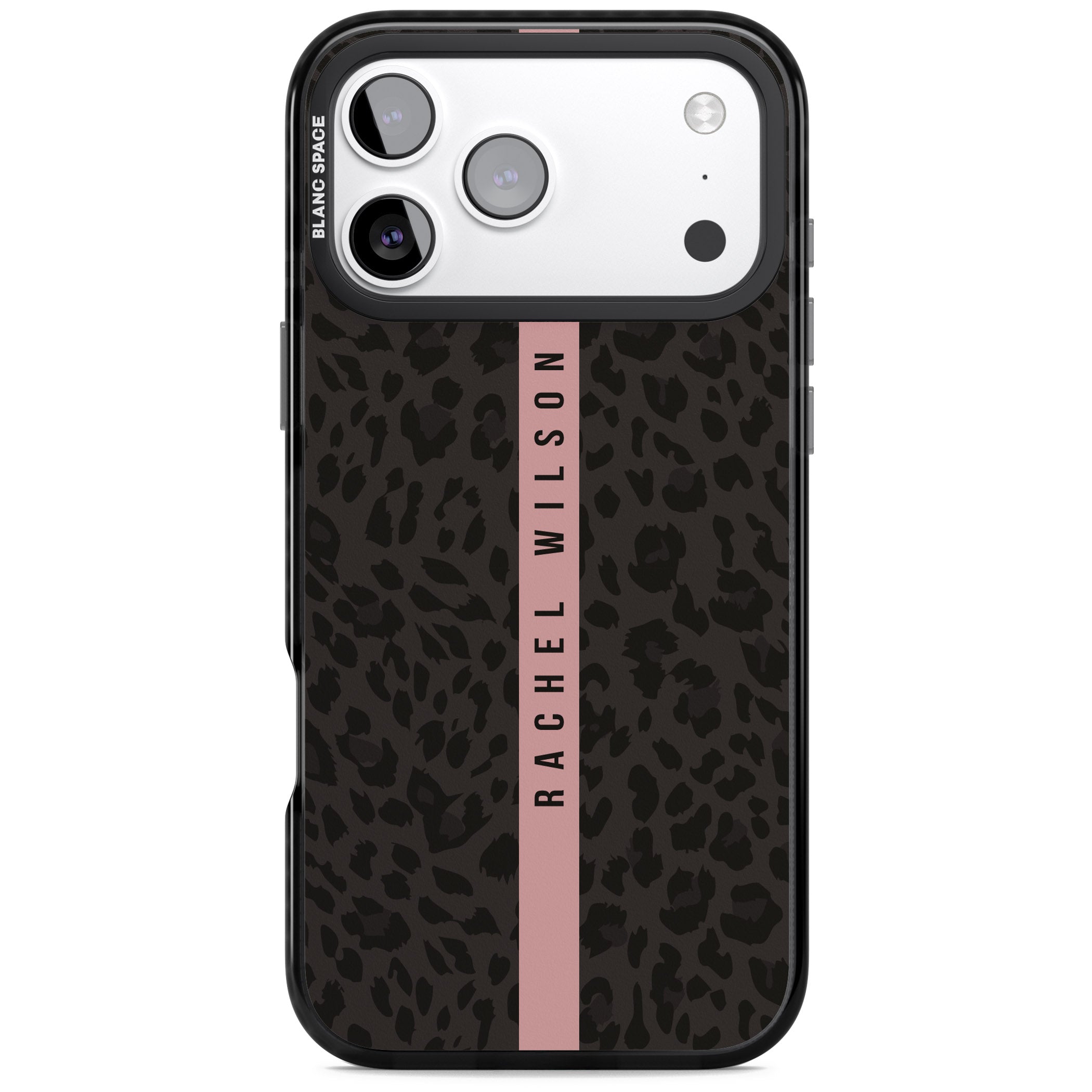 Personalised Pink Stripe Leopard iPhone 17 Pro Max Impact Black Phone Case