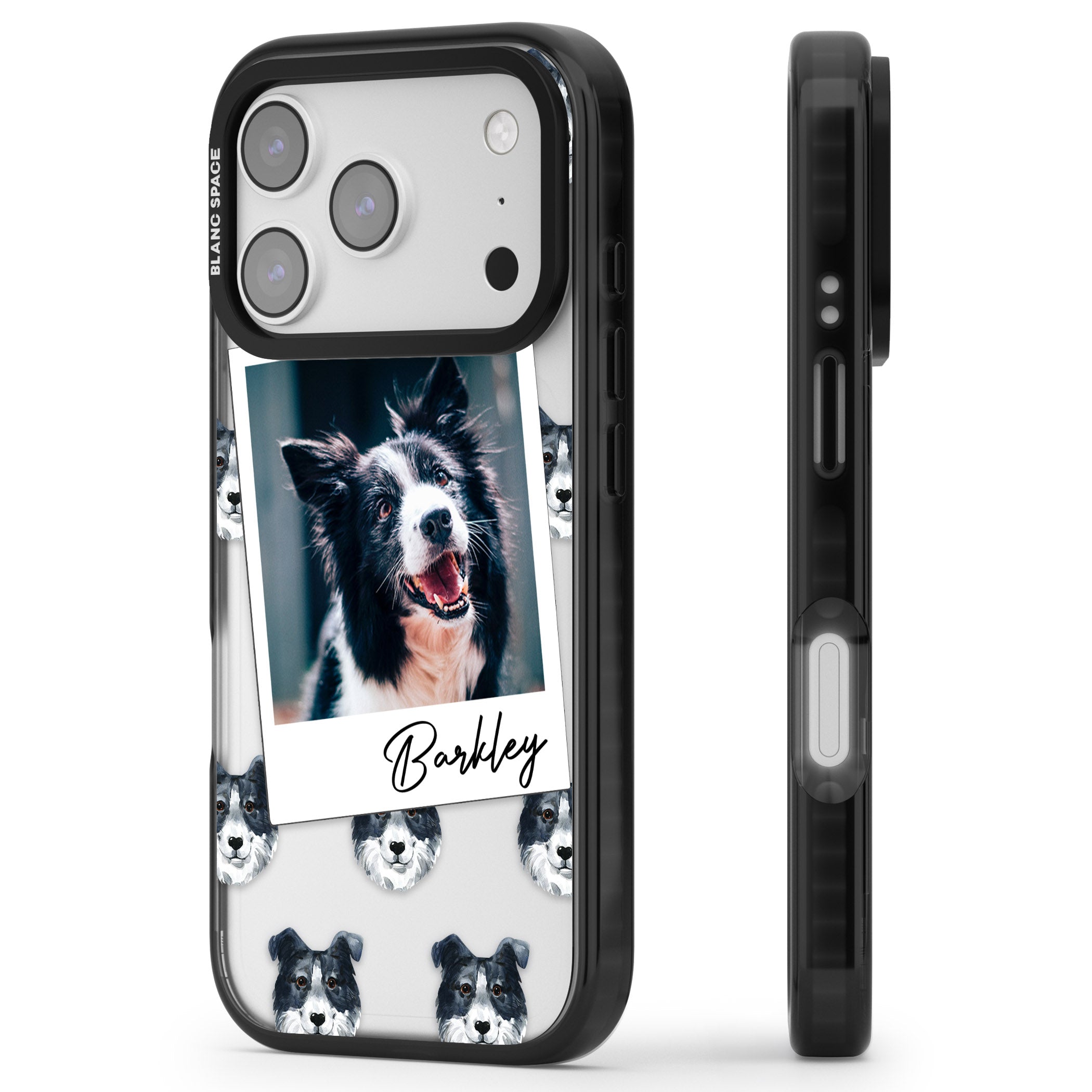 Personalised Border Collie Instant Camera Photo iPhone 17 Pro Impact Black Phone Case Side Profile