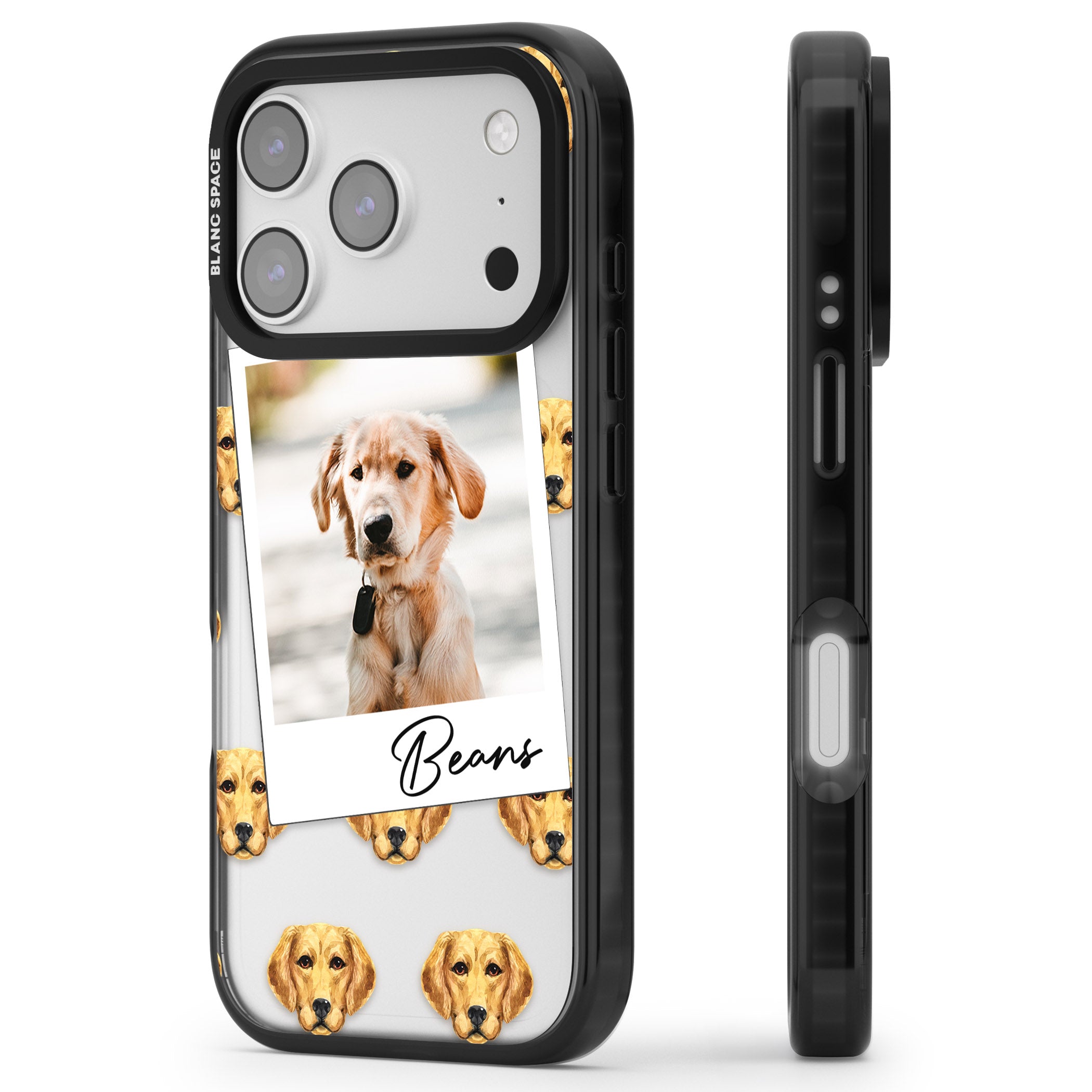 Personalised Labrador Instant Camera Photo iPhone 17 Pro Impact Black Phone Case Side Profile