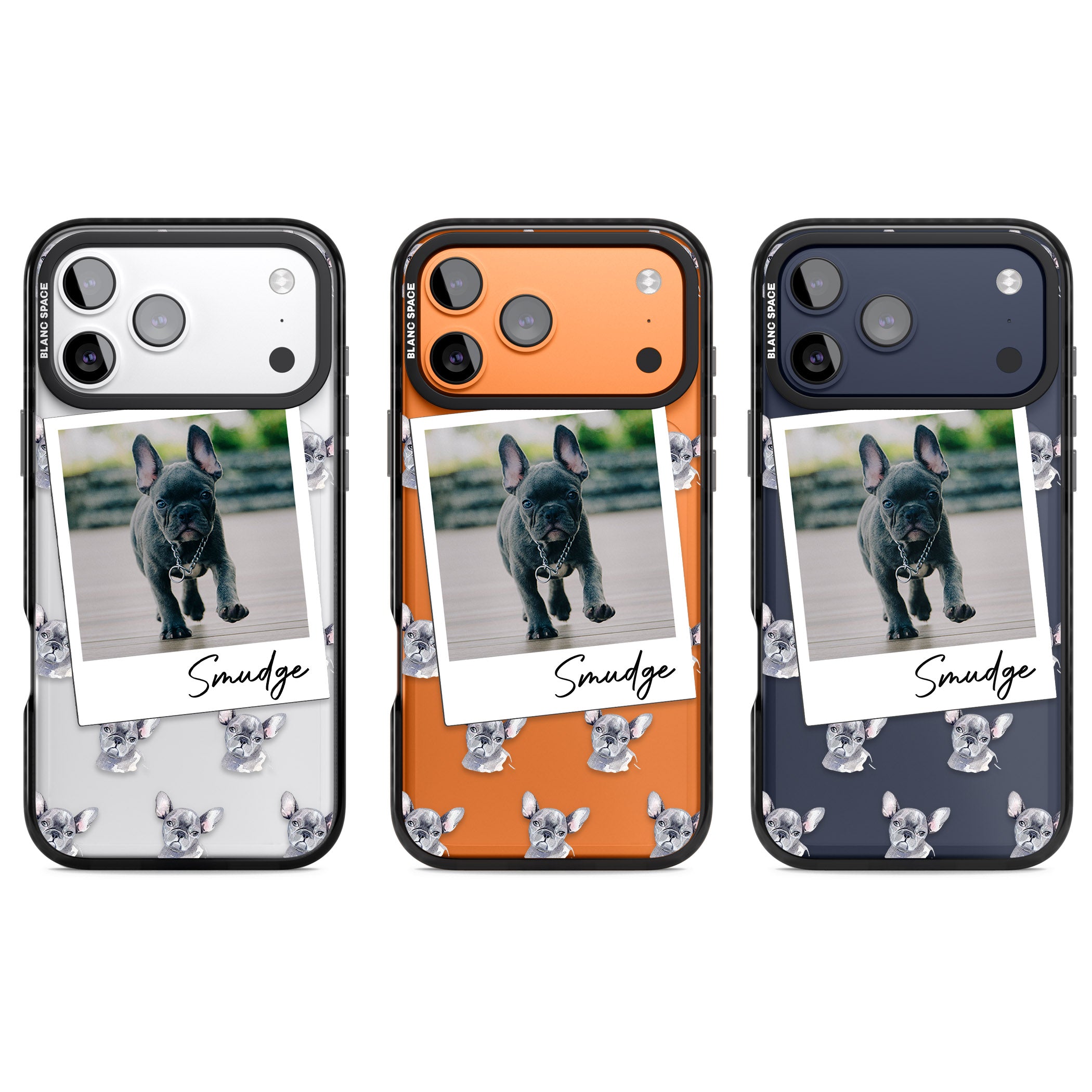 Personalised Grey French Bulldog Instant Camera Photo iPhone 17 Pro Impact Black Phone Case APT Impact Protection