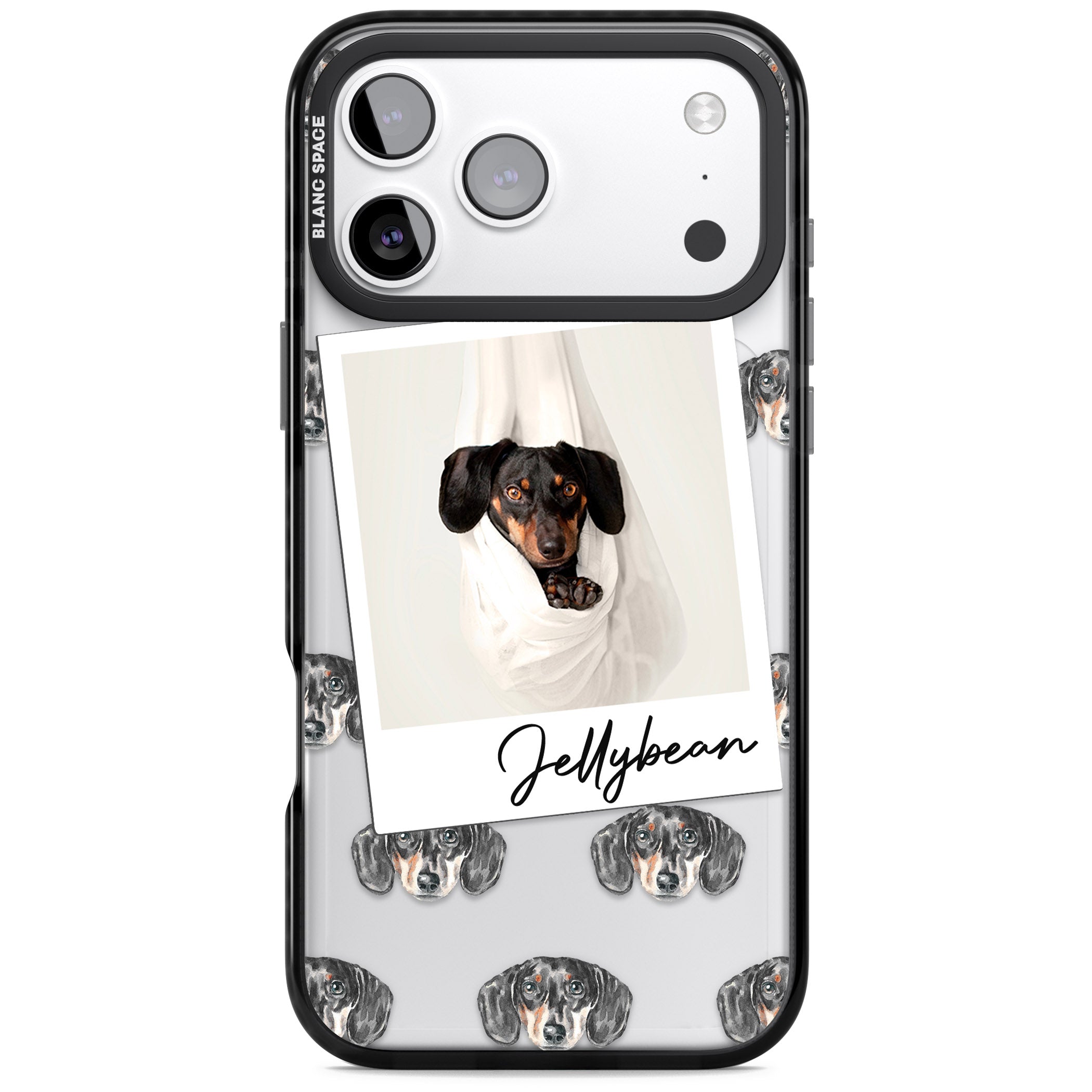 Personalised Black Dachshund Instant Camera Photo iPhone 17 Pro Max Impact Black Phone Case