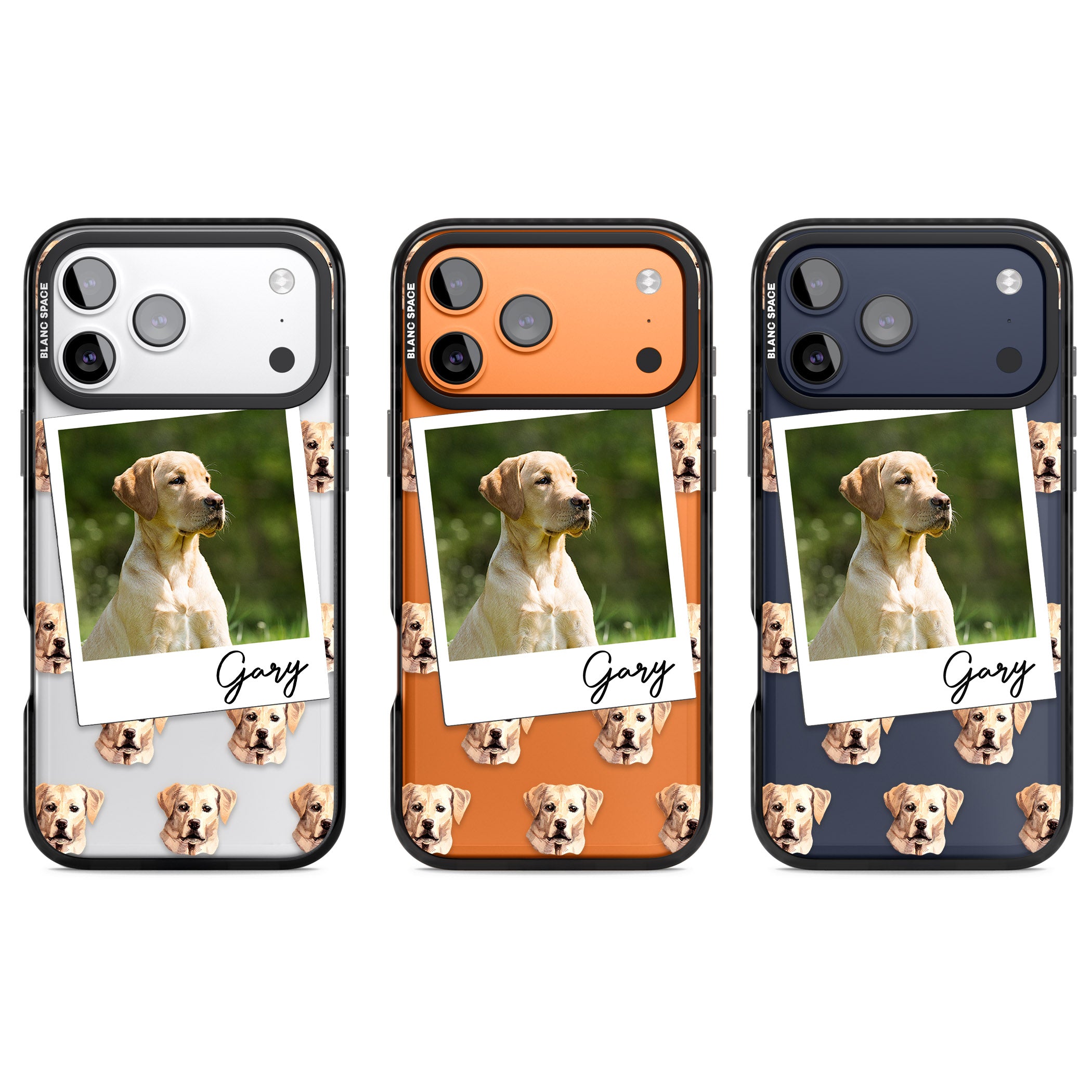 Personalised Tan Black Labrador Instant Camera Photo iPhone 17 Pro Impact Black Phone Case APT Impact Protection