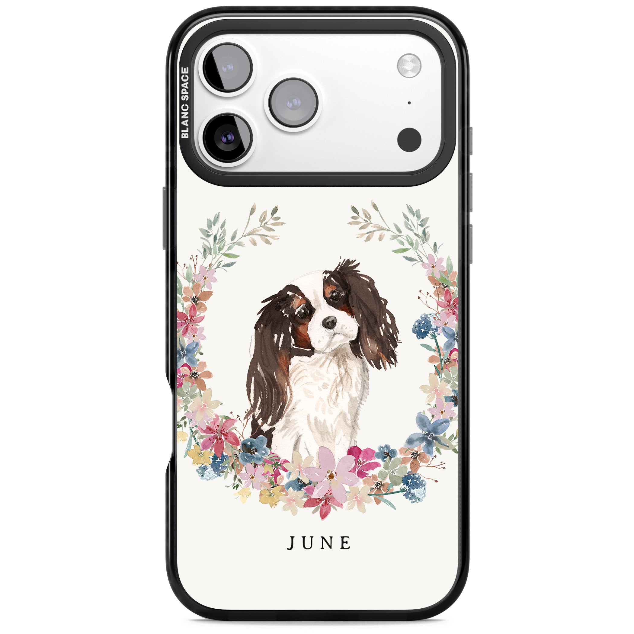Personalised King Charles Floral Portrait iPhone 17 Pro Max Impact Black Phone Case