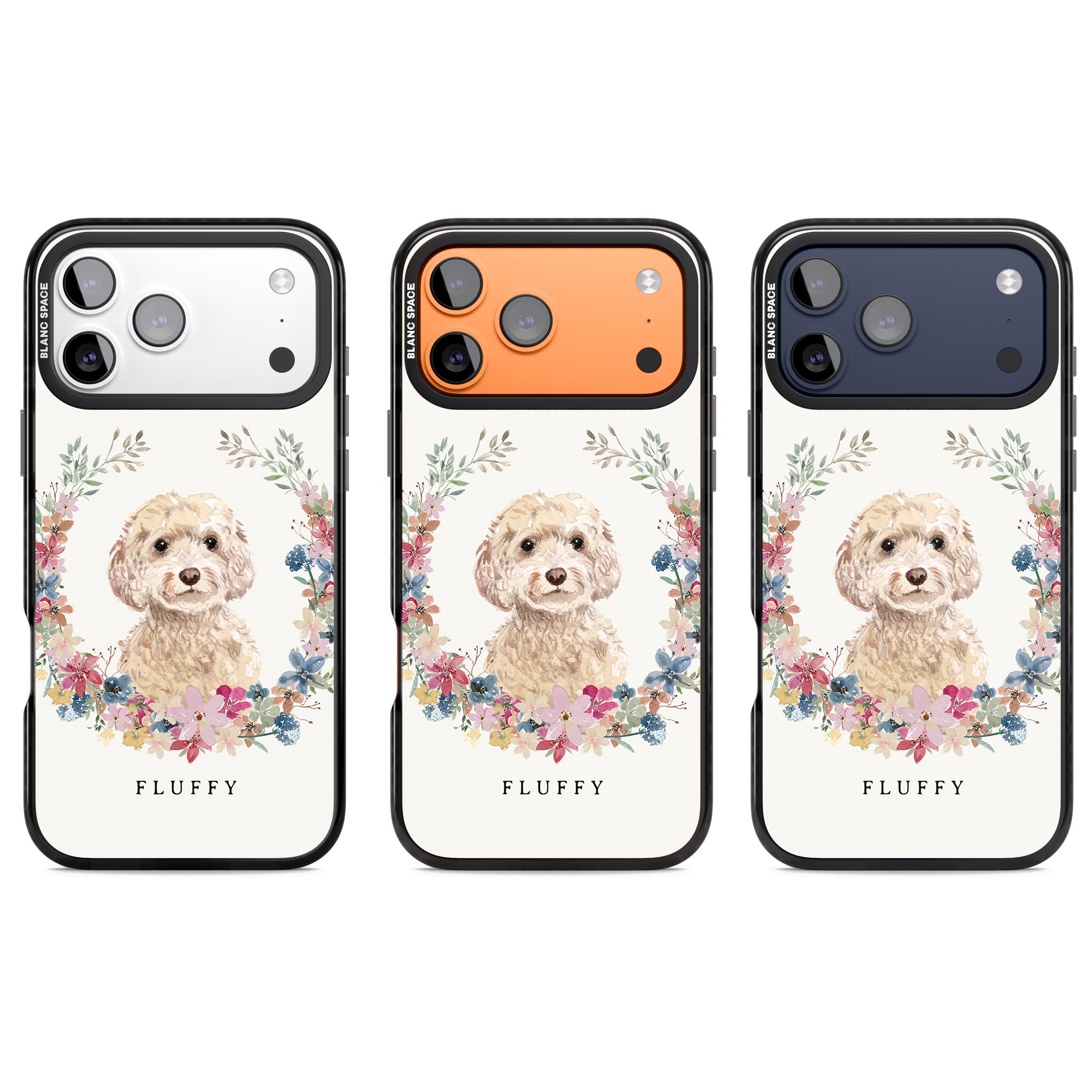 Personalised Champagne Cockapoo Floral Portrait iPhone 17 Pro Impact Black Phone Case APT Impact Protection