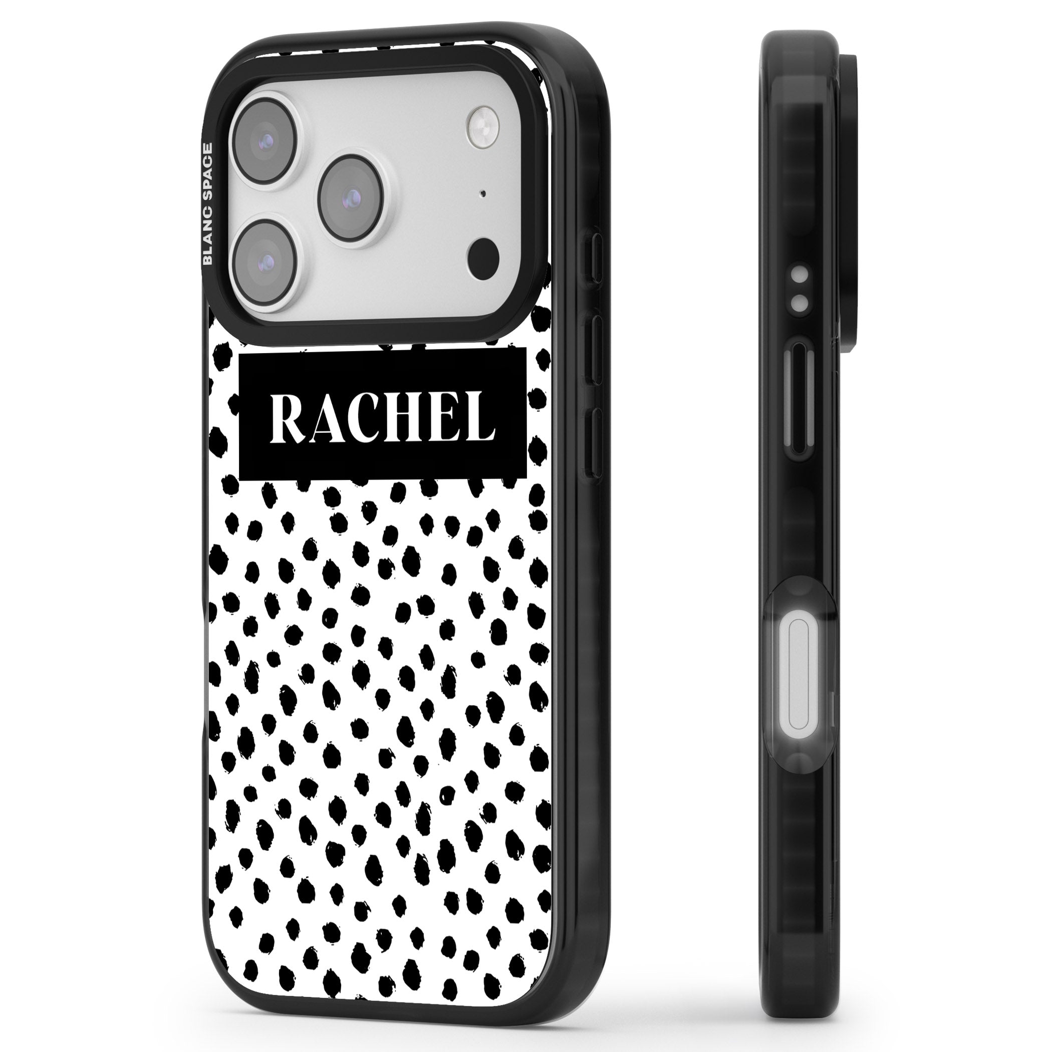 Personalised Black Dots iPhone 17 Pro Impact Black Phone Case Side Profile