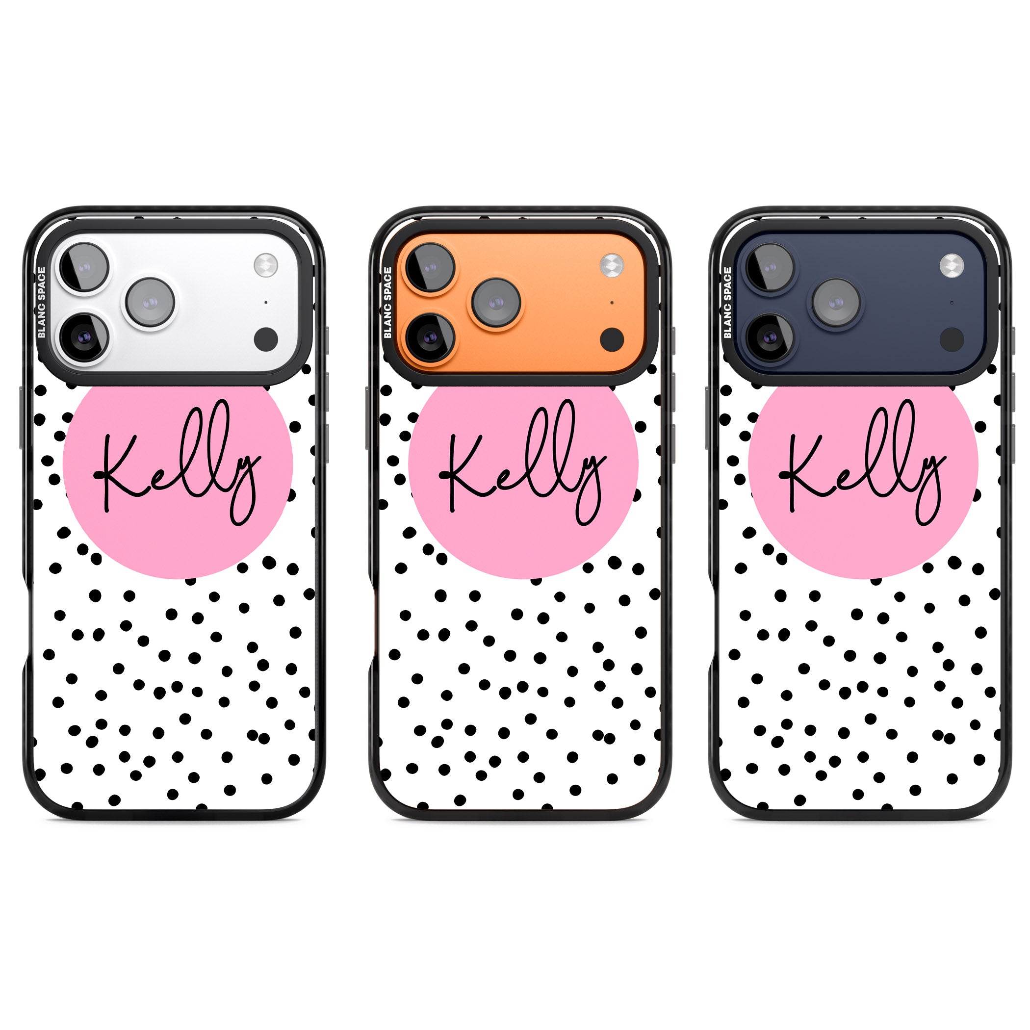 Personalised Pink Circle & Dots iPhone 17 Pro Impact Black Phone Case APT Impact Protection