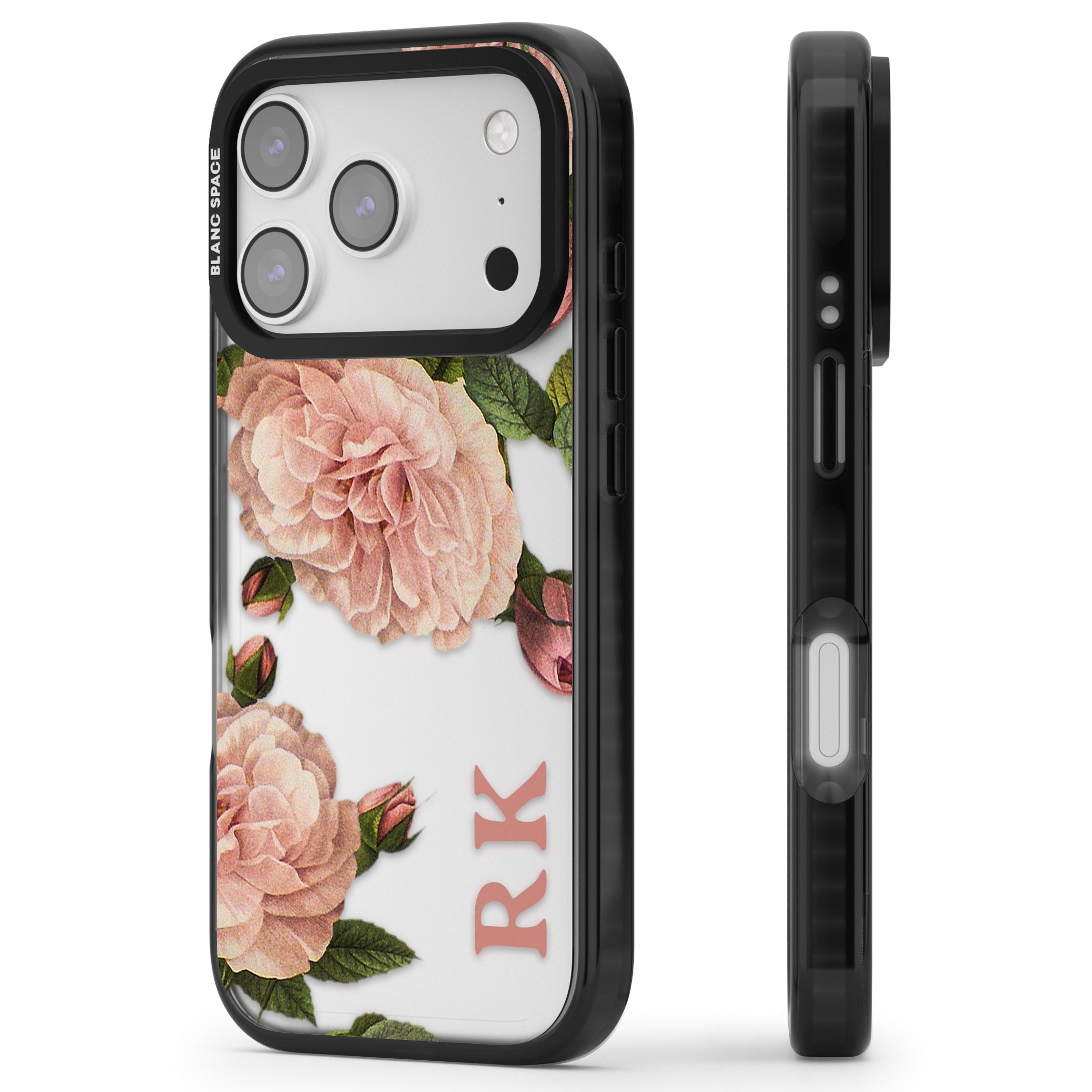 Personalised Vintage Floral iPhone 17 Pro Impact Black Phone Case Side Profile