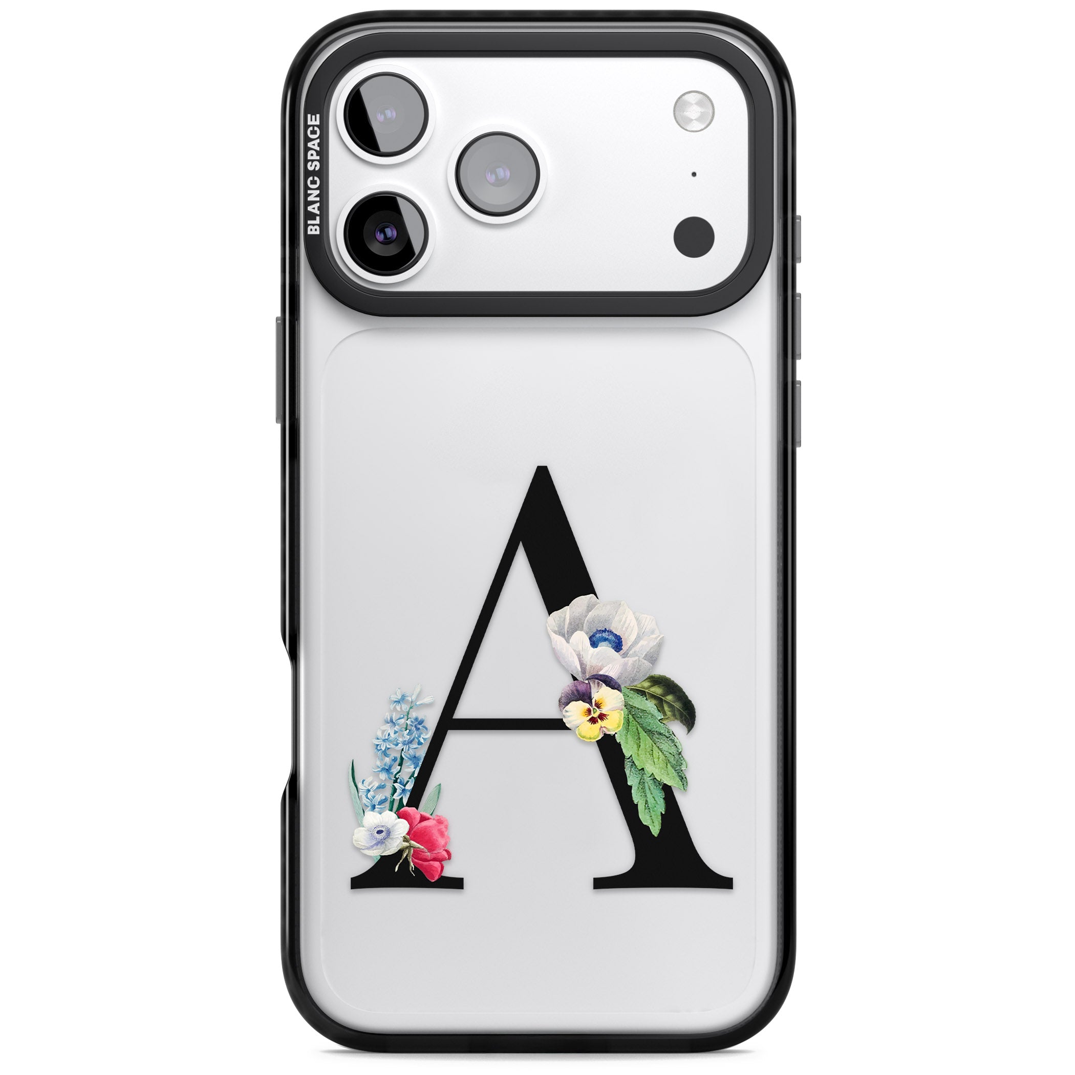 Personalised Floral Initial iPhone 17 Pro Impact Black Phone Case