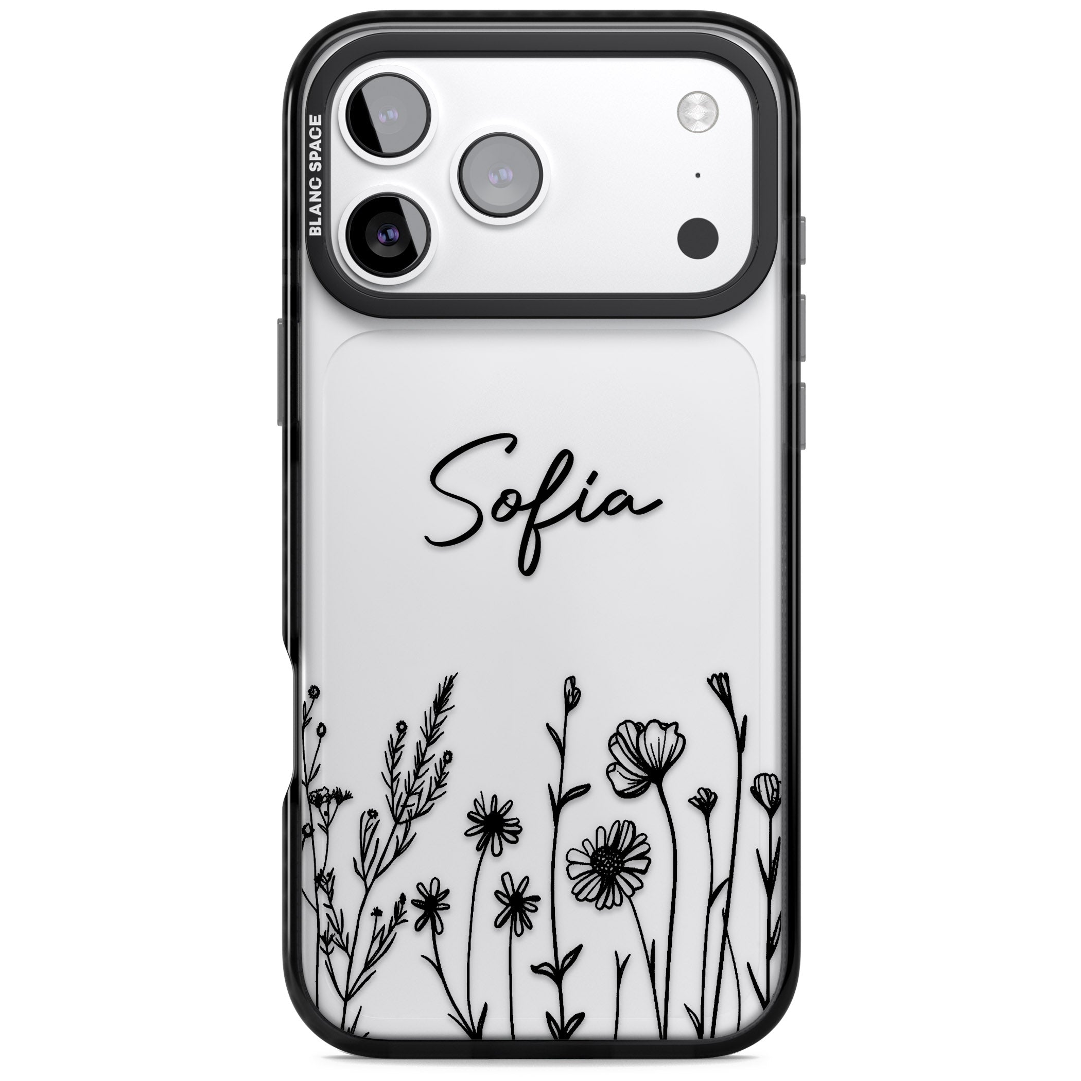 Personalised Black Wildflowers iPhone 17 Pro Max Impact Black Phone Case