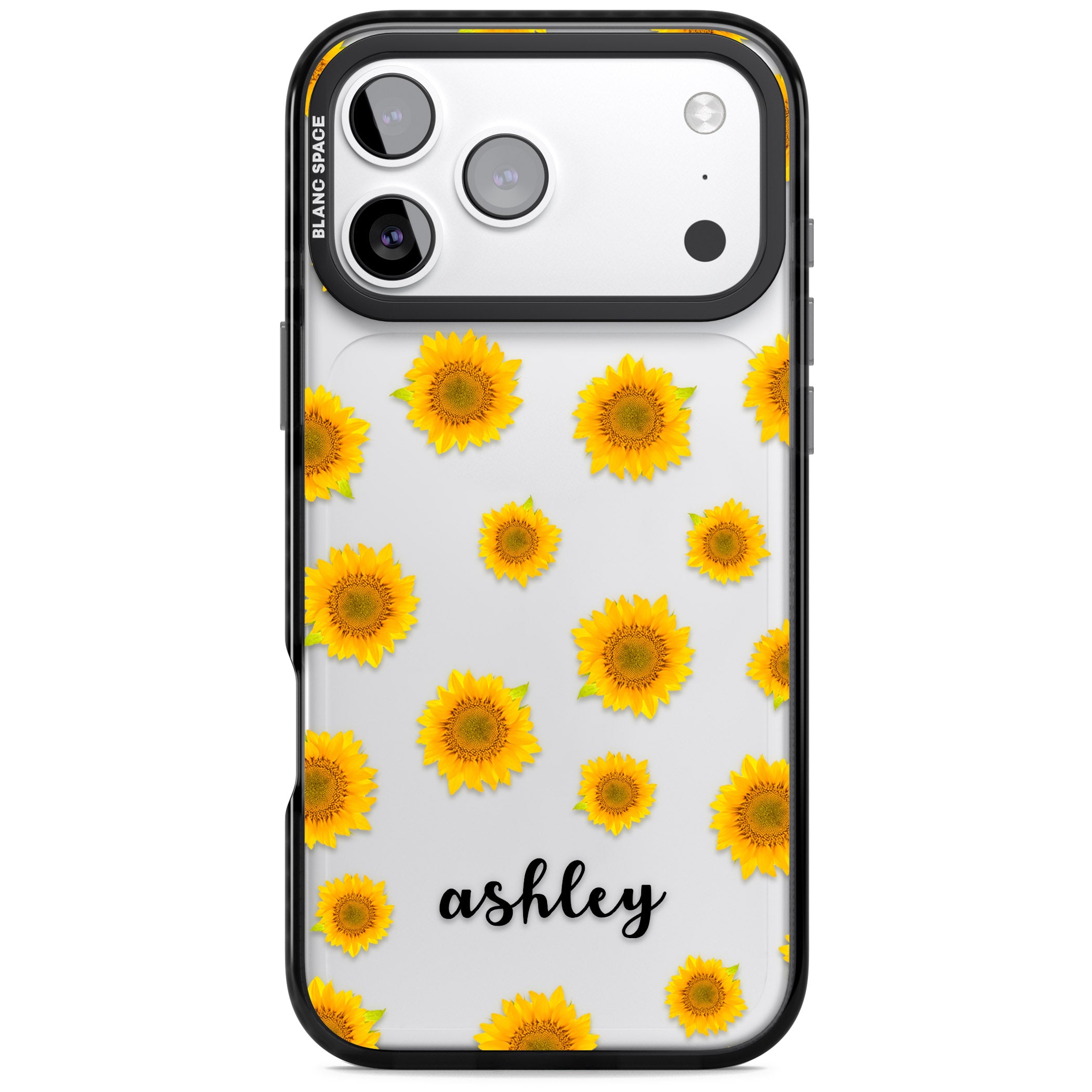 Personalised Sunflowers & Cursive iPhone 17 Pro Impact Black Phone Case