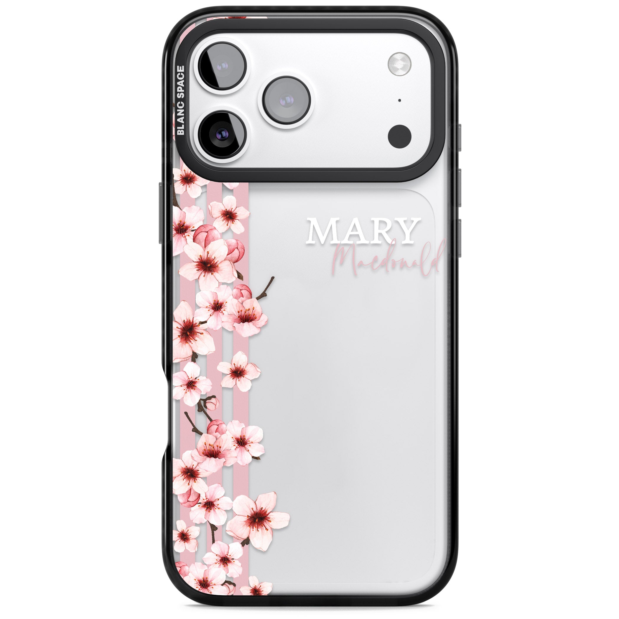 Personalised Cherry Blossom Stripes iPhone 17 Pro Impact Black Phone Case