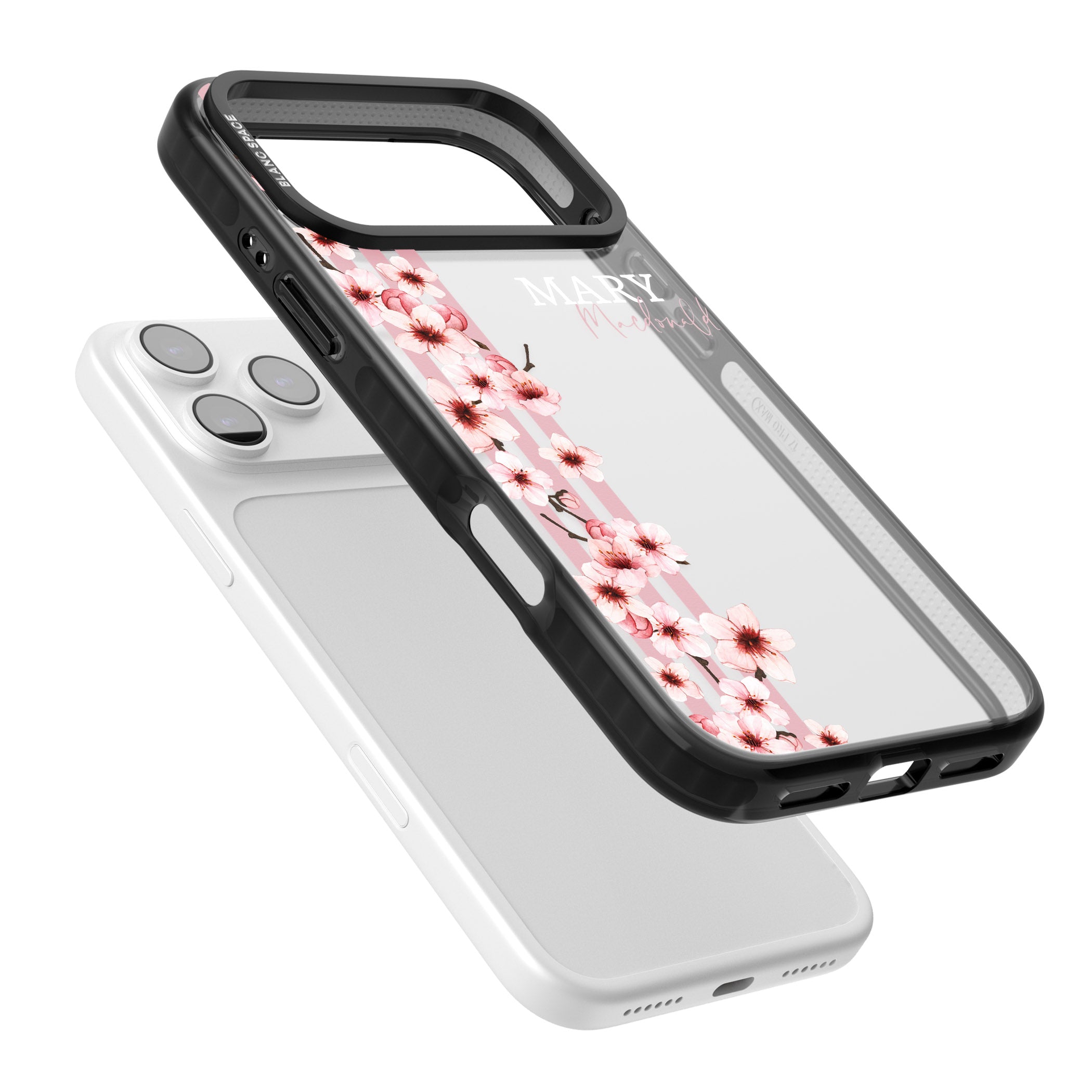 Personalised Cherry Blossom Stripes iPhone 17 Pro Impact Black Phone Case Colours
