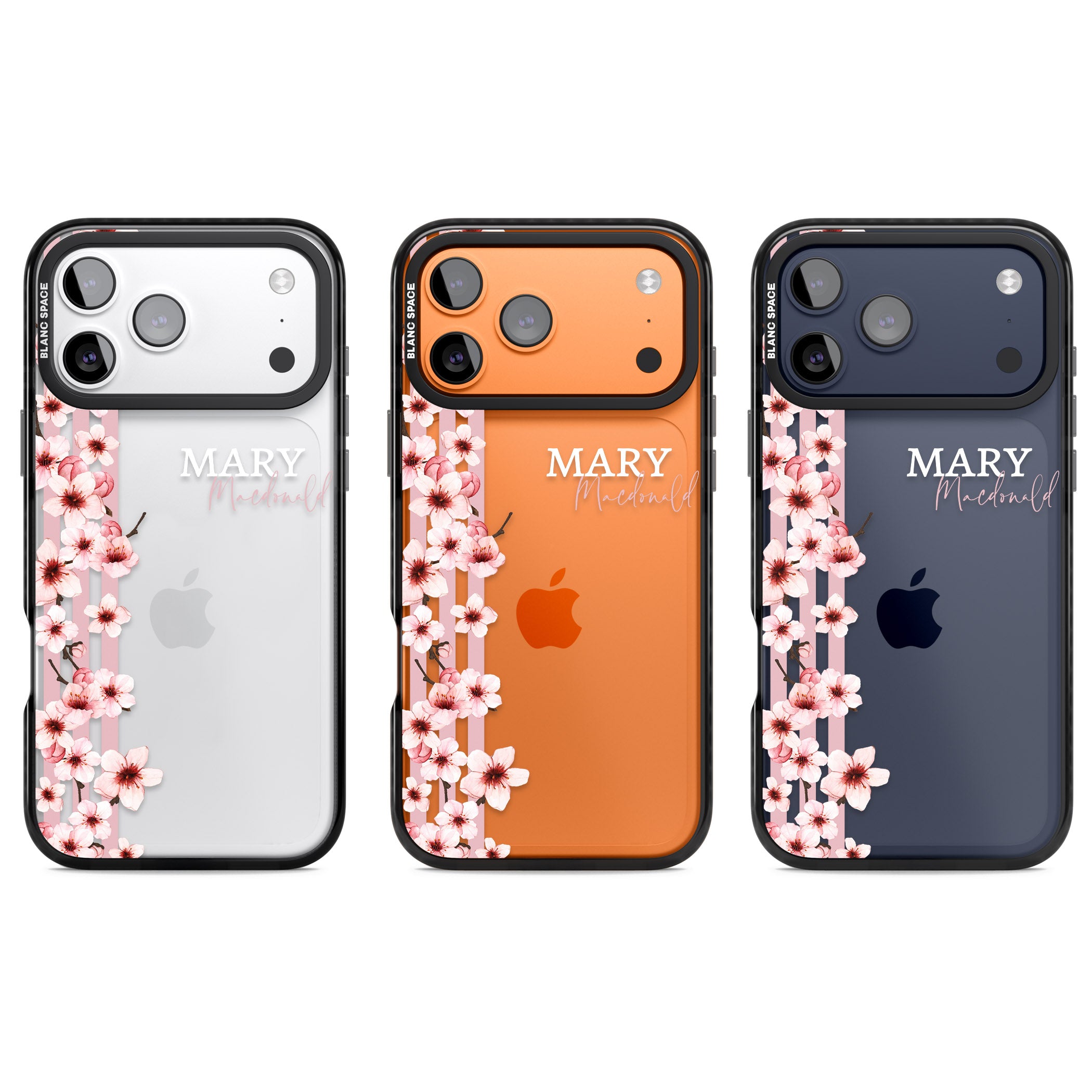 Personalised Cherry Blossom Stripes iPhone 17 Pro Impact Black Phone Case APT Impact Protection