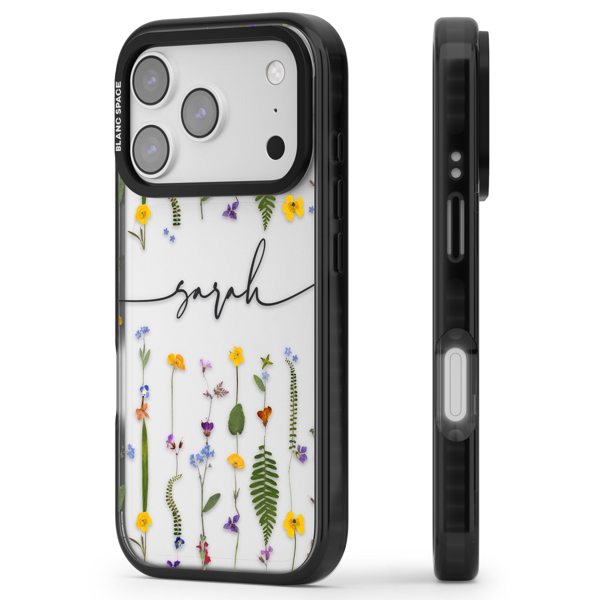 Personalised Wildflower Chain iPhone 17 Pro Max Impact Black Phone Case Side Profile