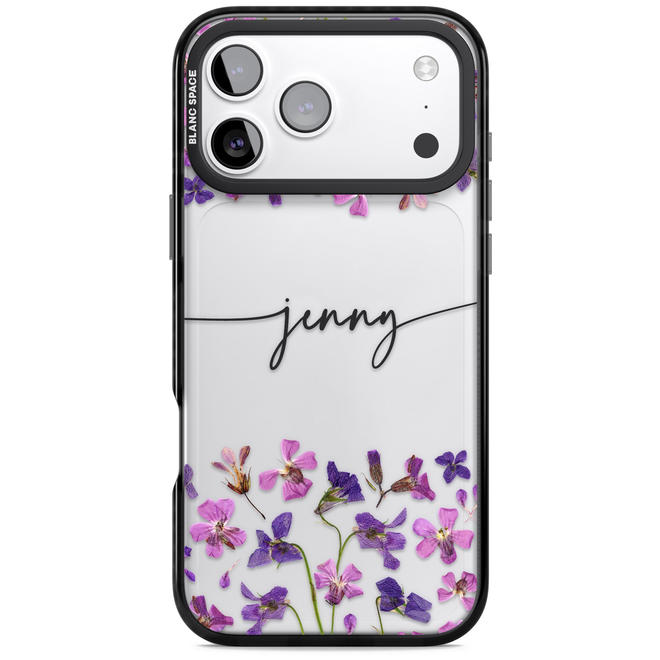 Personalised Purple Violets iPhone 17 Pro Max Impact Black Phone Case