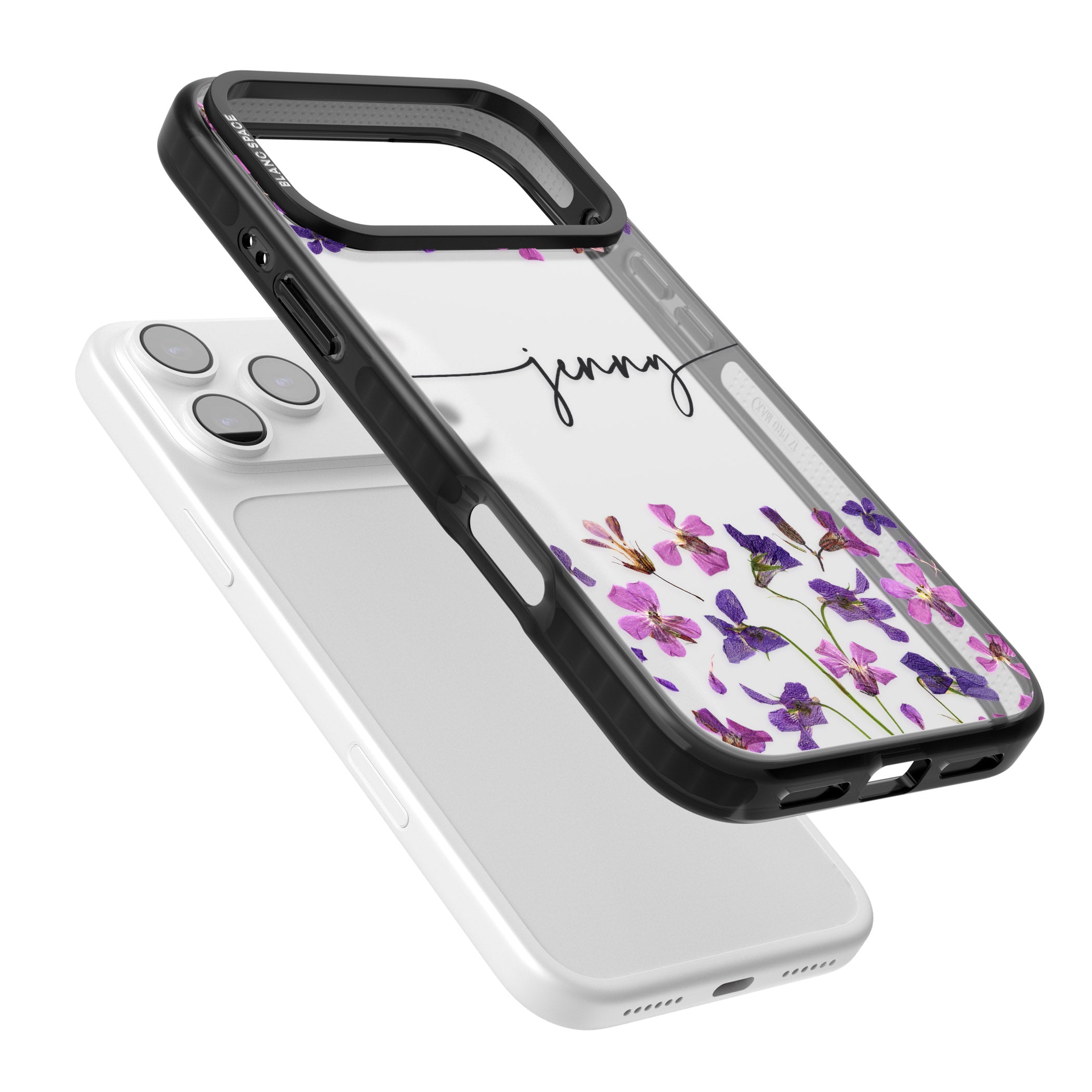 Personalised Purple Violets iPhone 17 Pro Max Impact Black Phone Case Colours