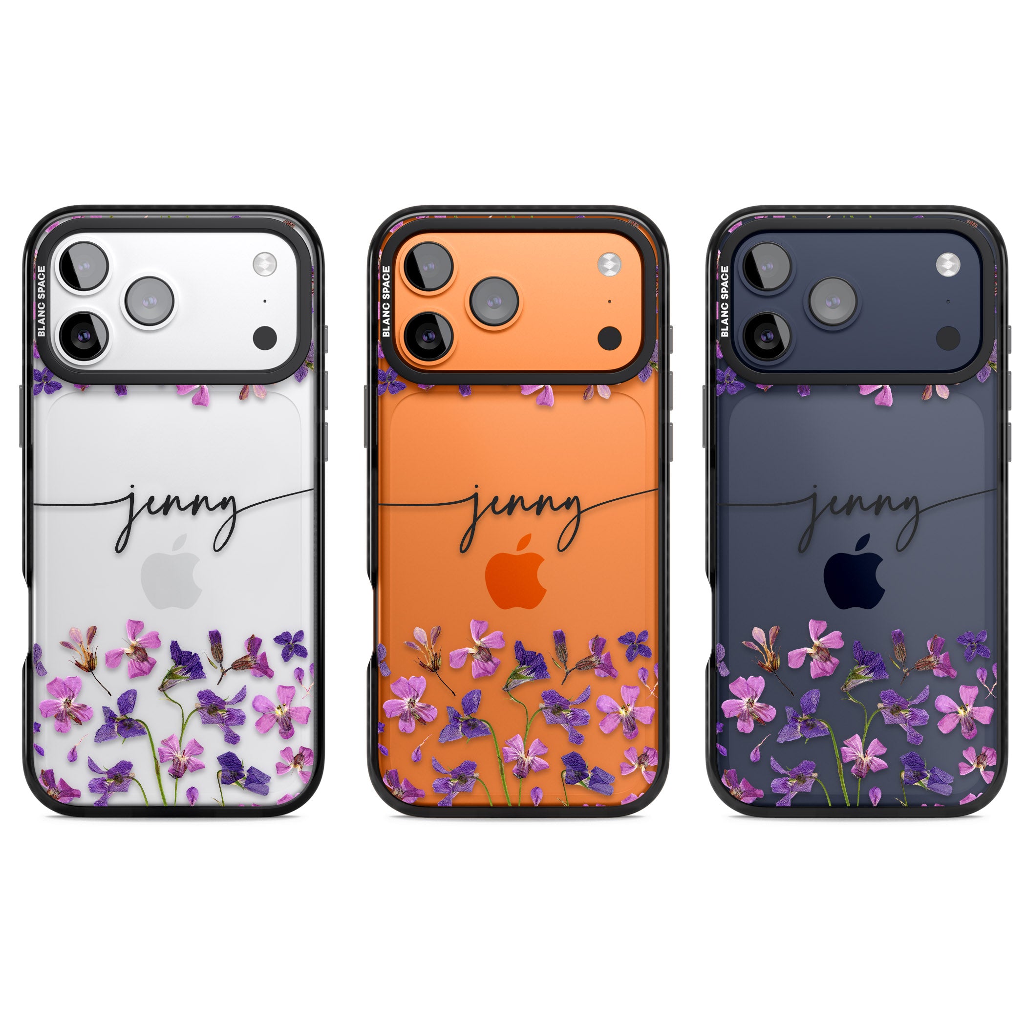 Personalised Purple Violets iPhone 17 Pro Impact Black Phone Case APT Impact Protection