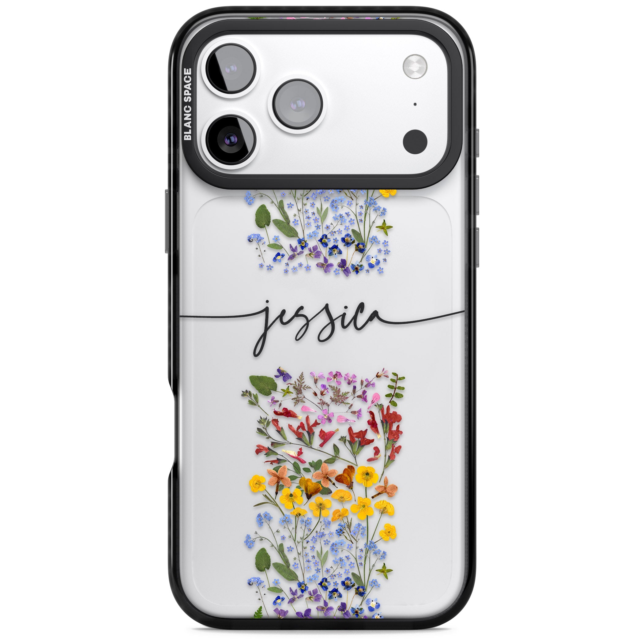 Personalised Wildflower Stripe iPhone 17 Pro Max Impact Black Phone Case