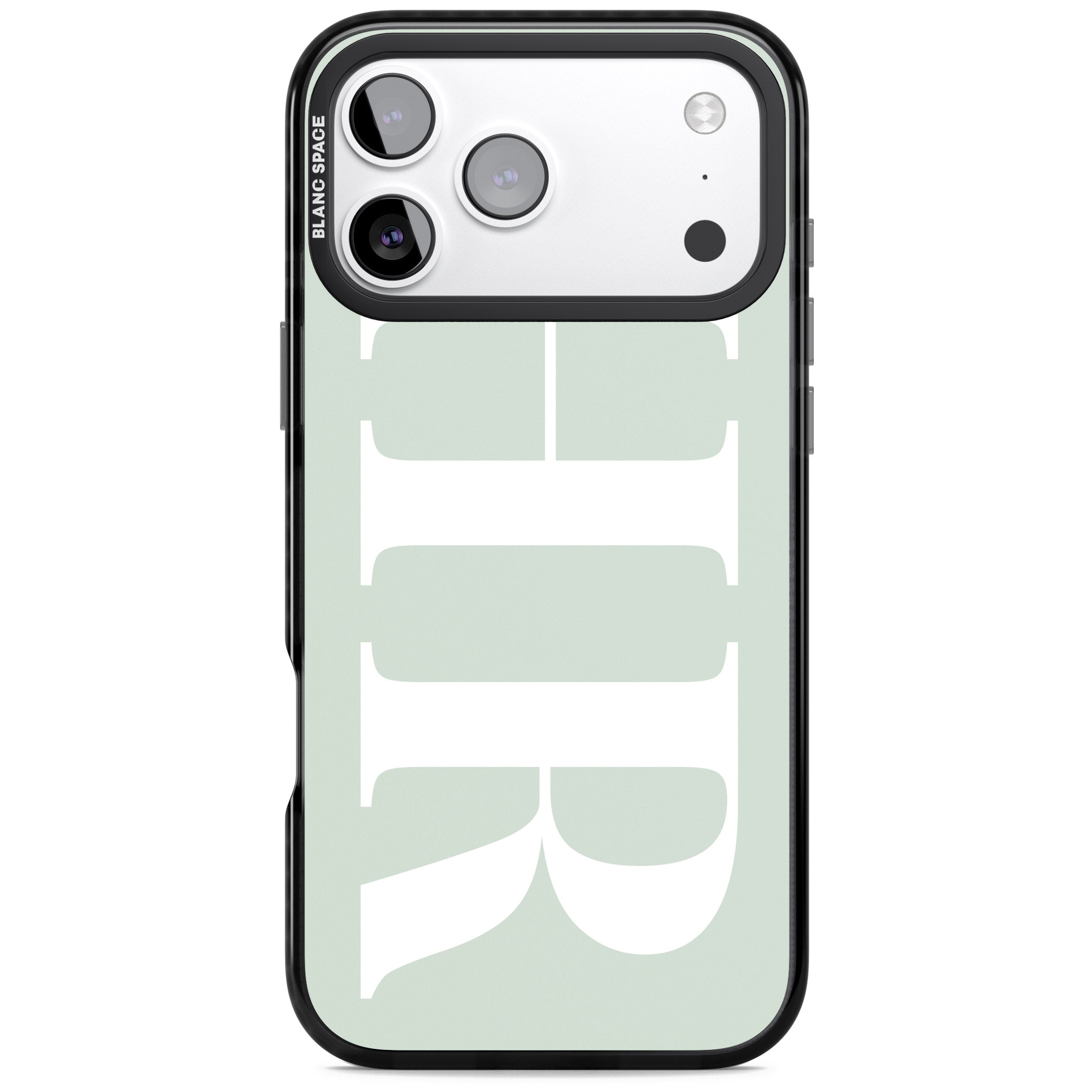 Personalised White & Seafoam Green Letters iPhone 17 Pro Max Impact Black Phone Case