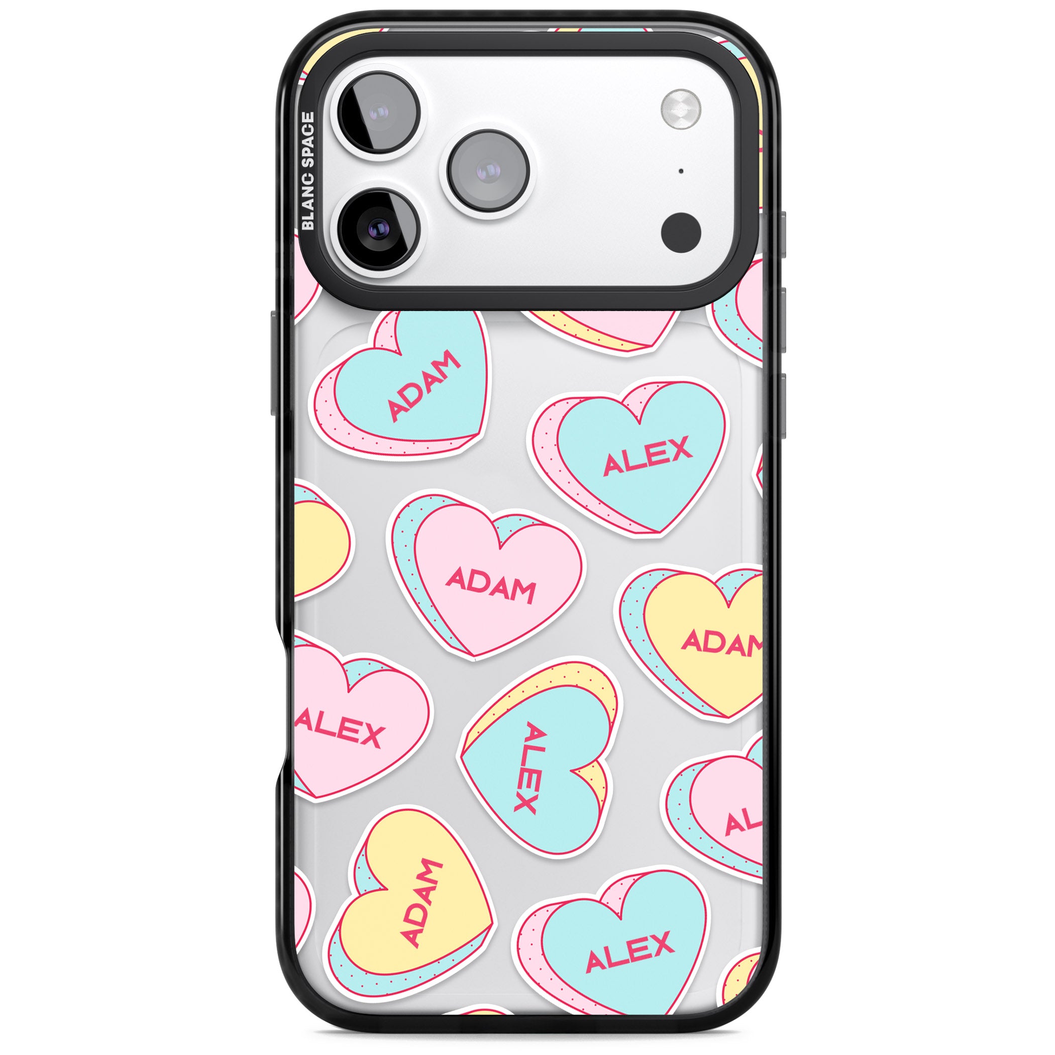 Personalised Love Hearts iPhone 17 Pro Max Impact Black Phone Case