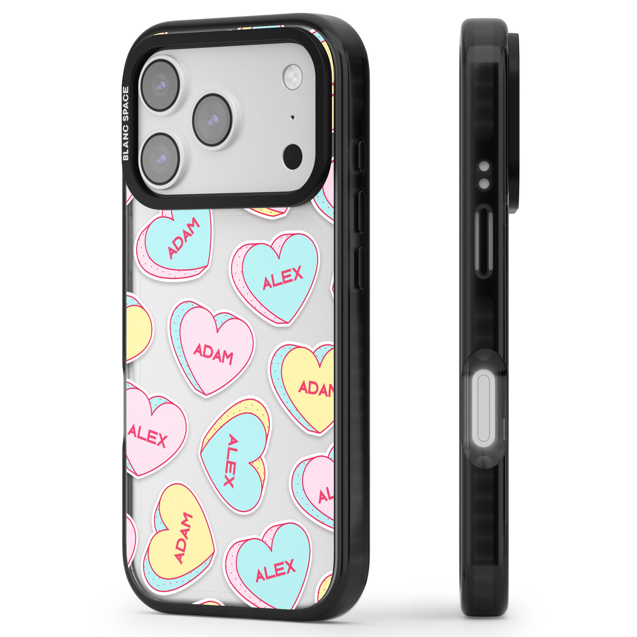 Personalised Love Hearts iPhone 17 Pro Max Impact Black Phone Case Side Profile