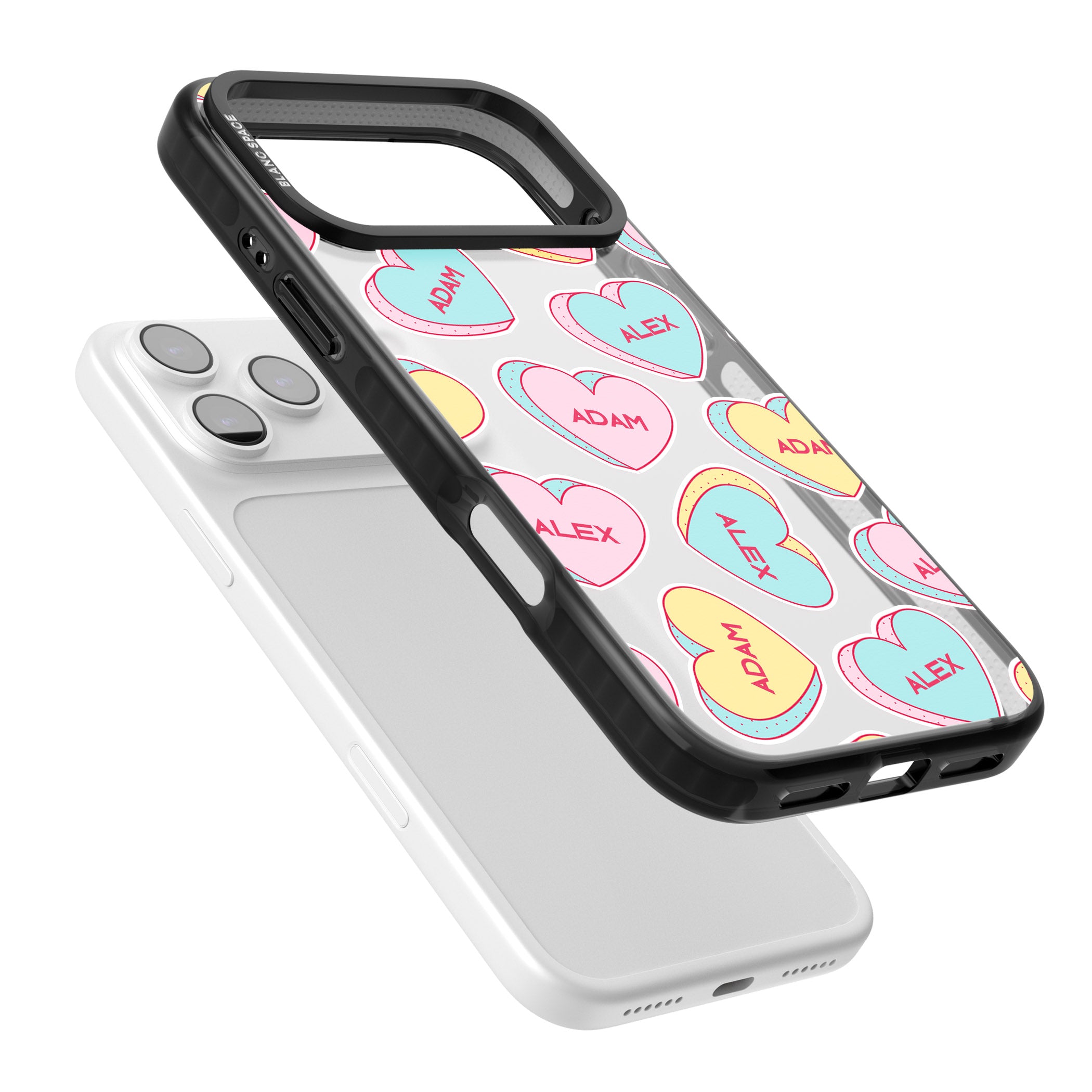 Personalised Love Hearts iPhone 17 Pro Max Impact Black Phone Case Colours
