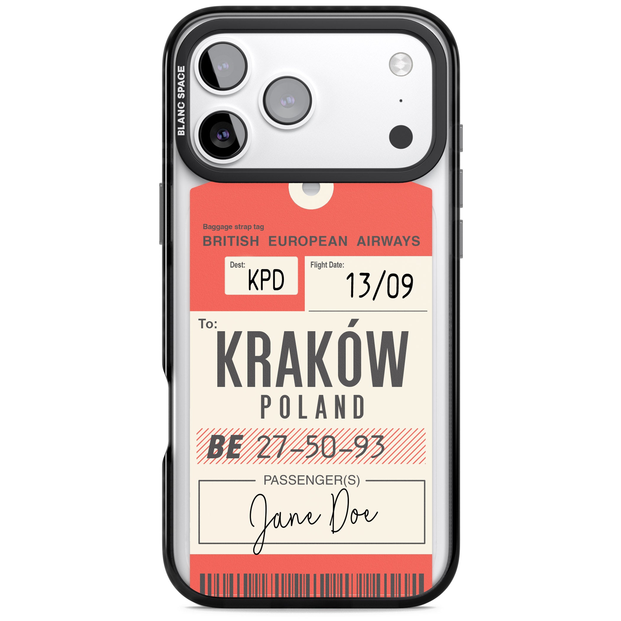 Personalised Vintage Bea Luggage Tag iPhone 17 Pro Impact Black Phone Case