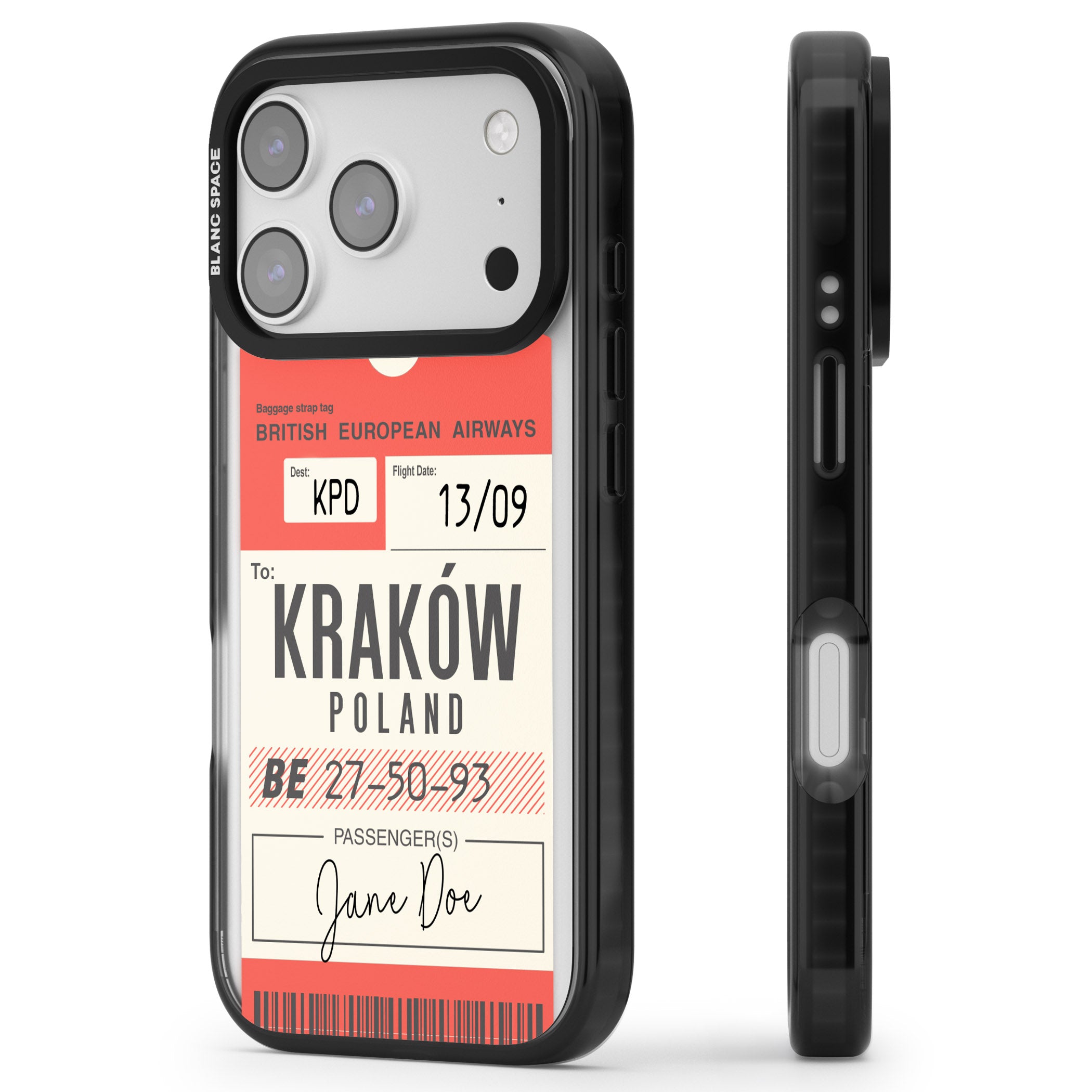 Personalised Vintage Bea Luggage Tag iPhone 17 Pro Impact Black Phone Case Side Profile