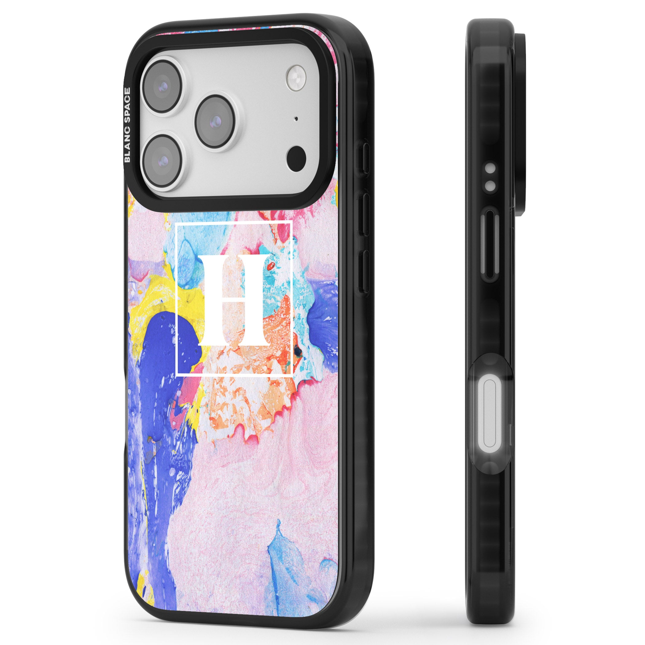 Personalised Pastel Marble Mix iPhone 17 Pro Max Impact Black Phone Case Side Profile