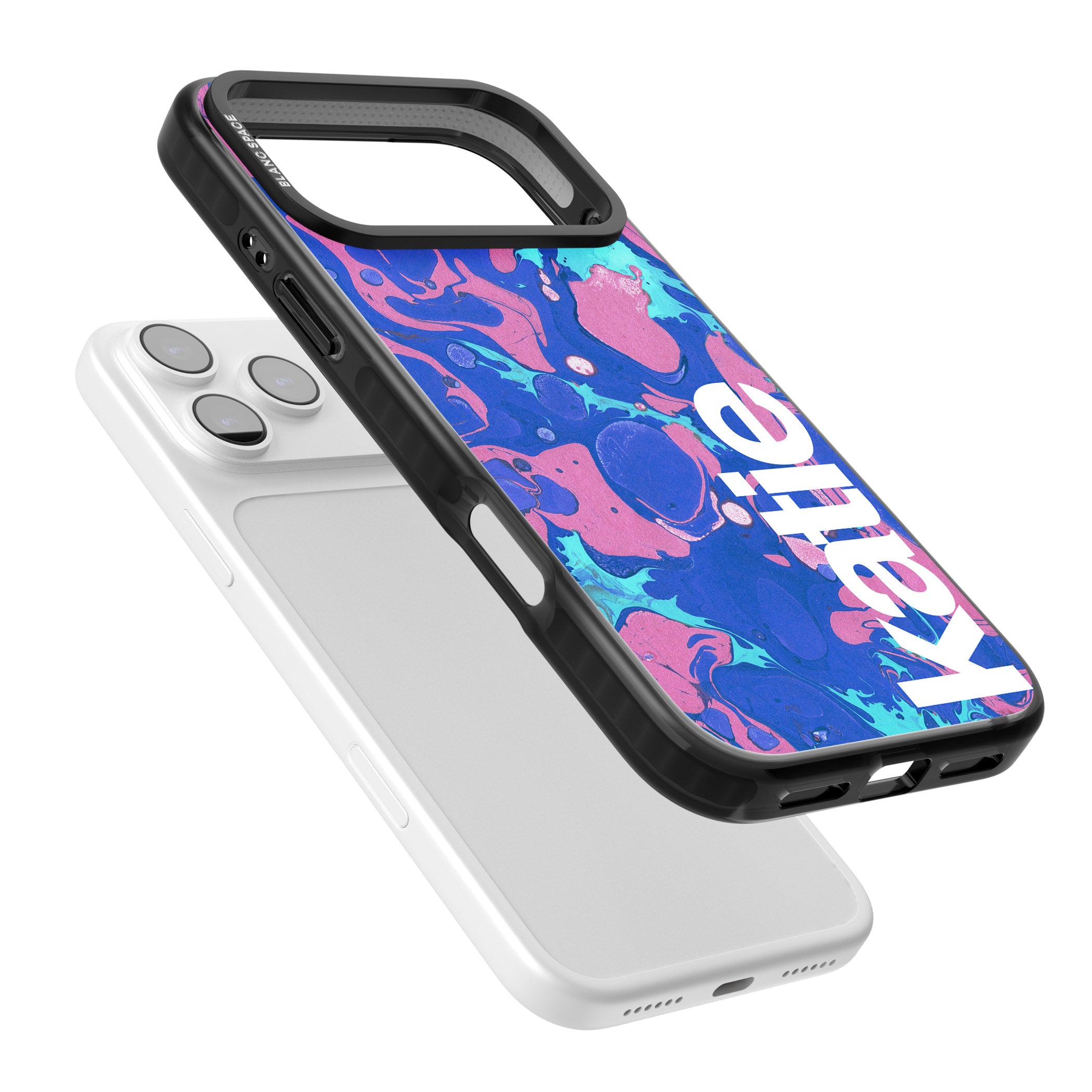 Personalised Navy & Turquoise Marbled iPhone 17 Pro Impact Black Phone Case Colours