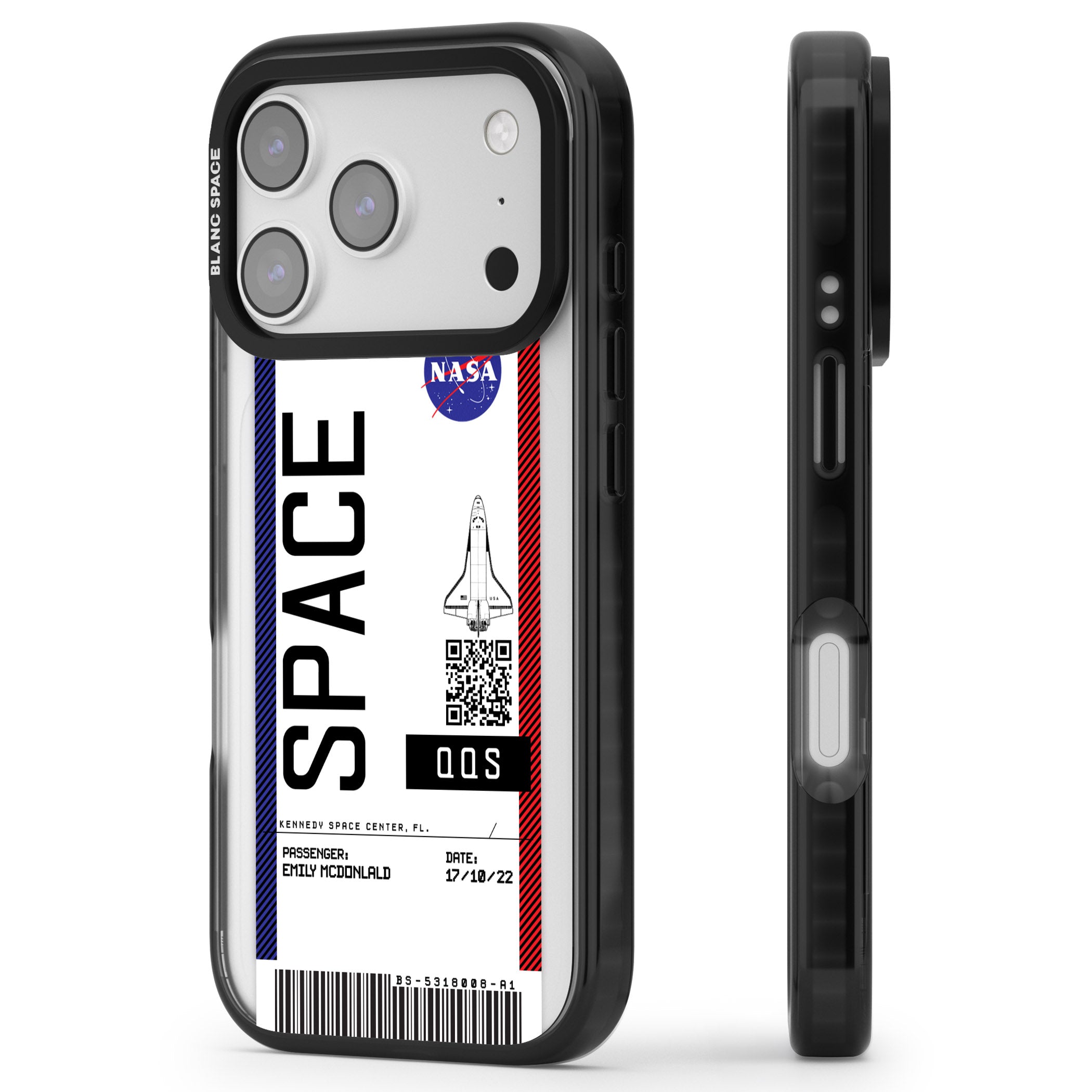 Personalised Nasa Boarding Pass (Light) iPhone 17 Pro Impact Black Phone Case Side Profile
