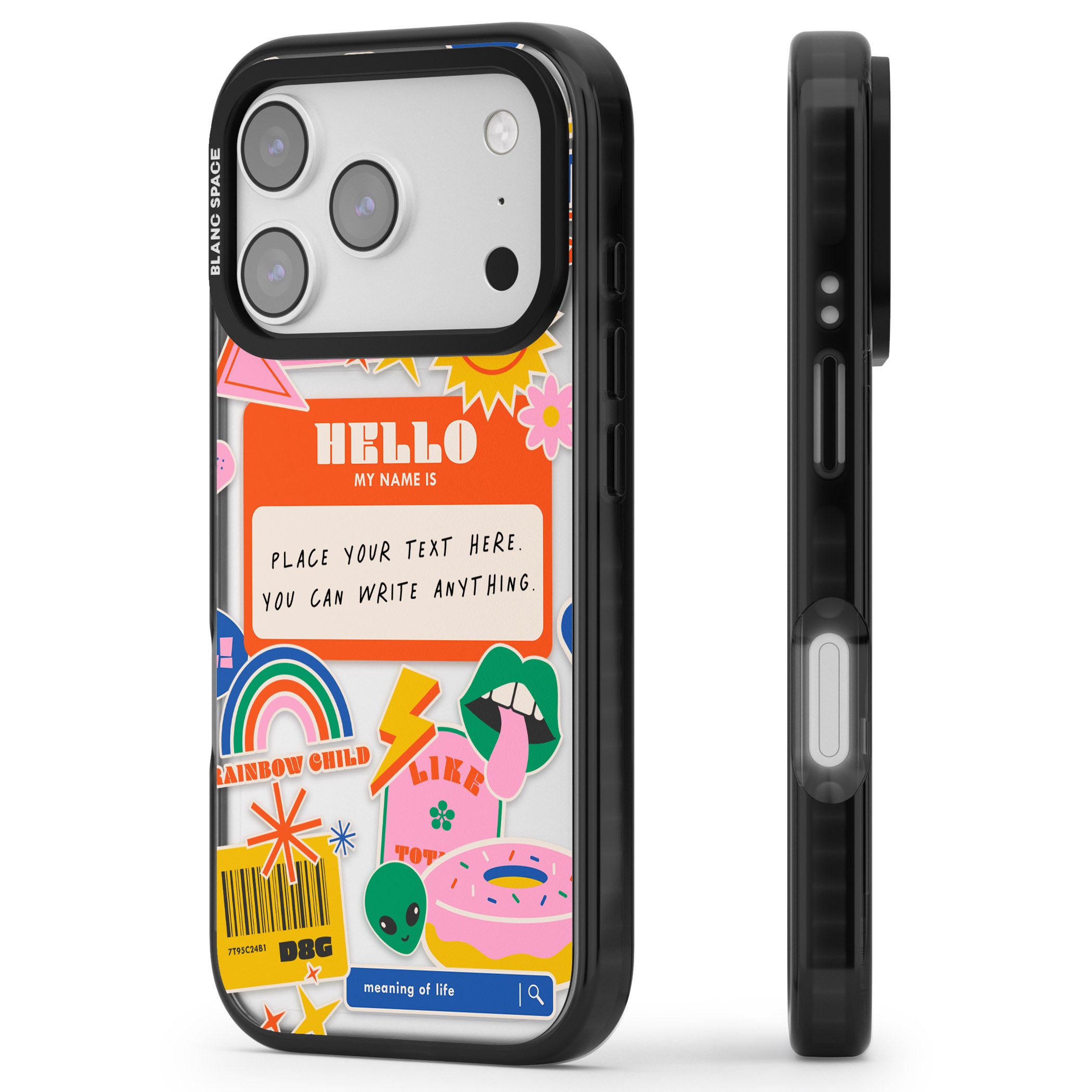 Personalised Retro Vibes Sticker iPhone 17 Pro Impact Black Phone Case Side Profile
