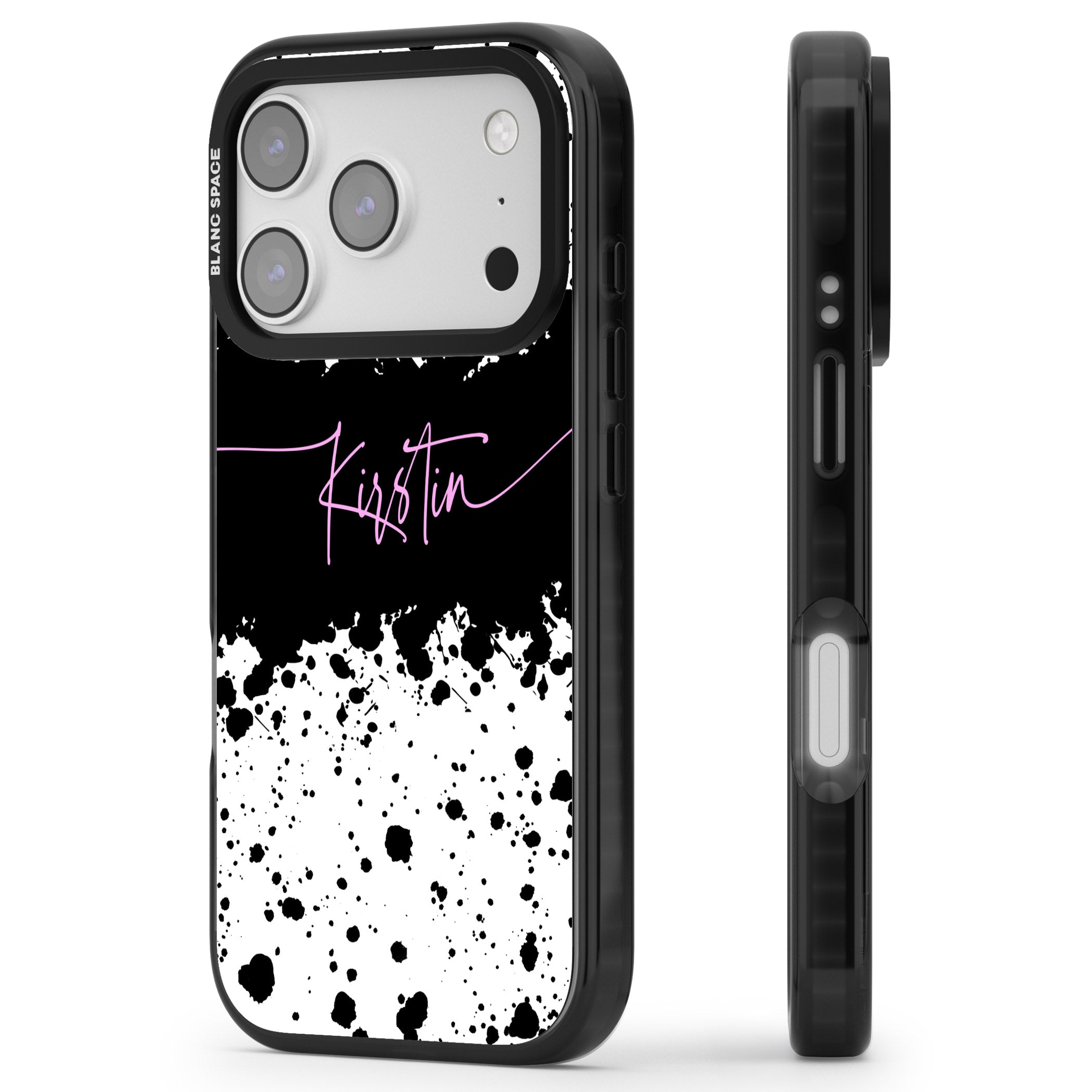 Personalised Bold Paint Splatters iPhone 17 Pro Impact Black Phone Case Side Profile