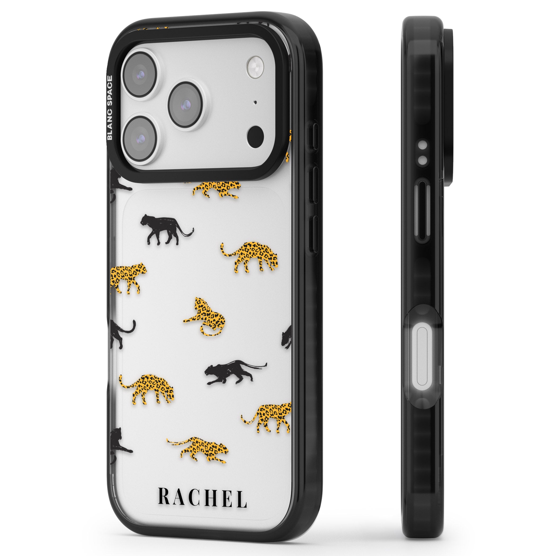 Personalised Jaguar Pattern iPhone 17 Pro Impact Black Phone Case Side Profile