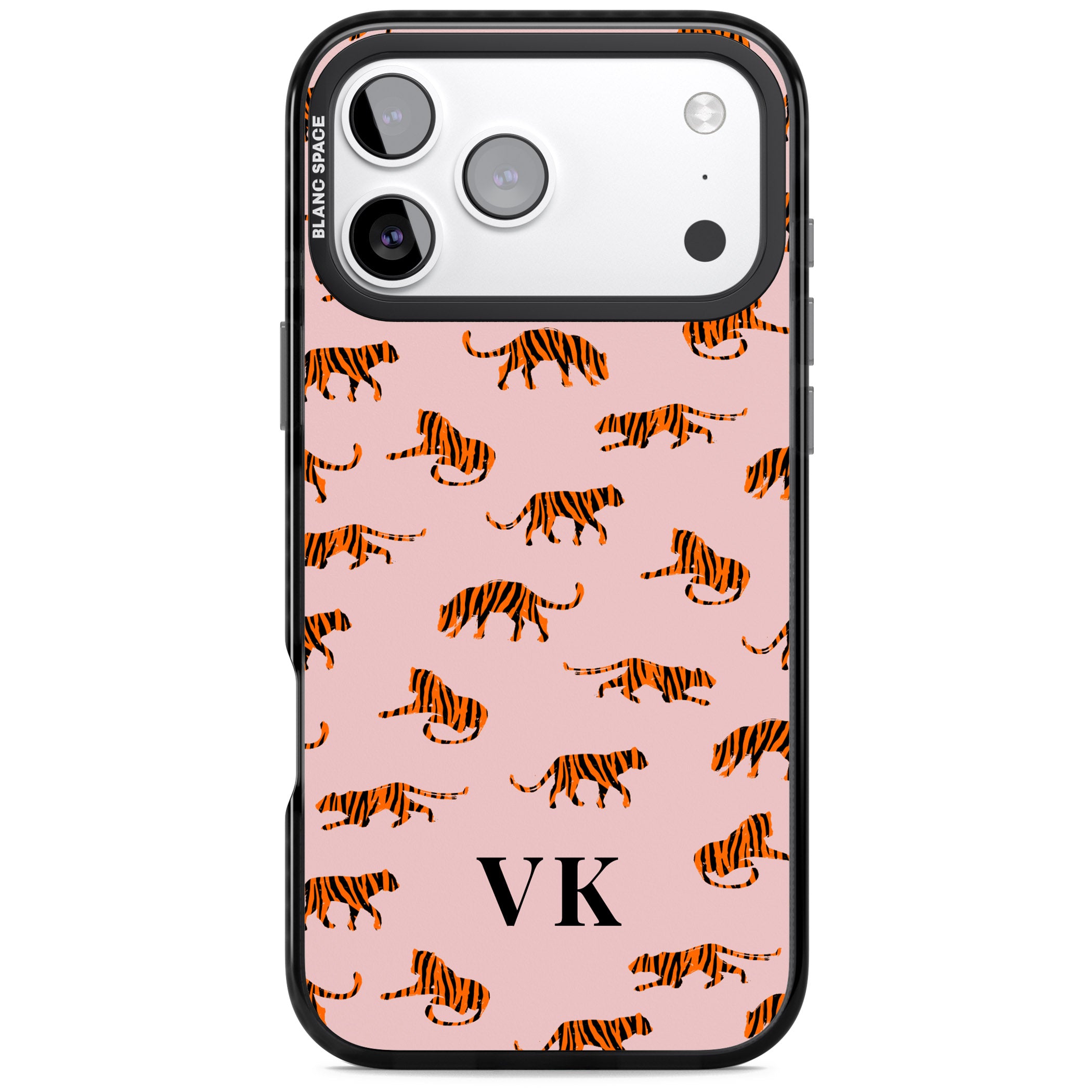 Personalised Pink Safari Tiger Pattern iPhone 17 Pro Impact Black Phone Case