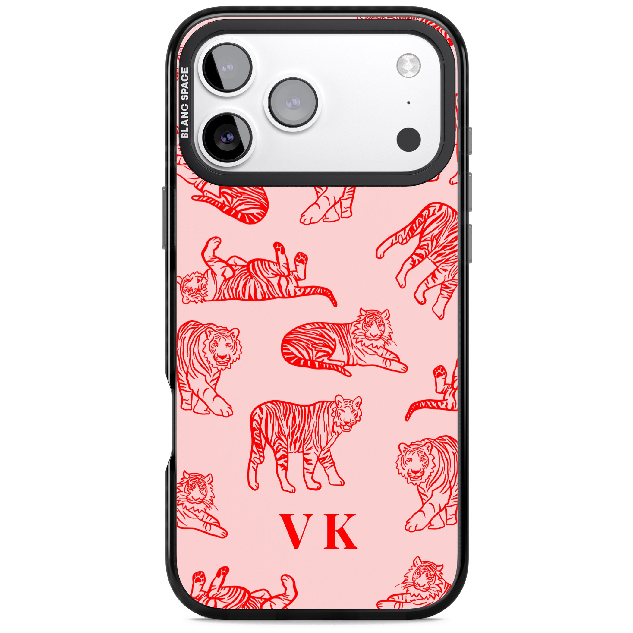 Personalised Red Tiger Outlines On Pink iPhone 17 Pro Max Impact Black Phone Case