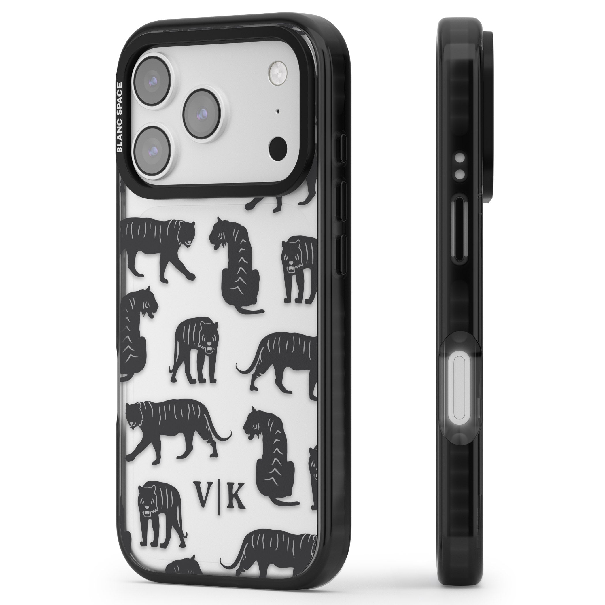 Personalised Tiger Silhouettes iPhone 17 Pro Max Impact Black Phone Case Side Profile