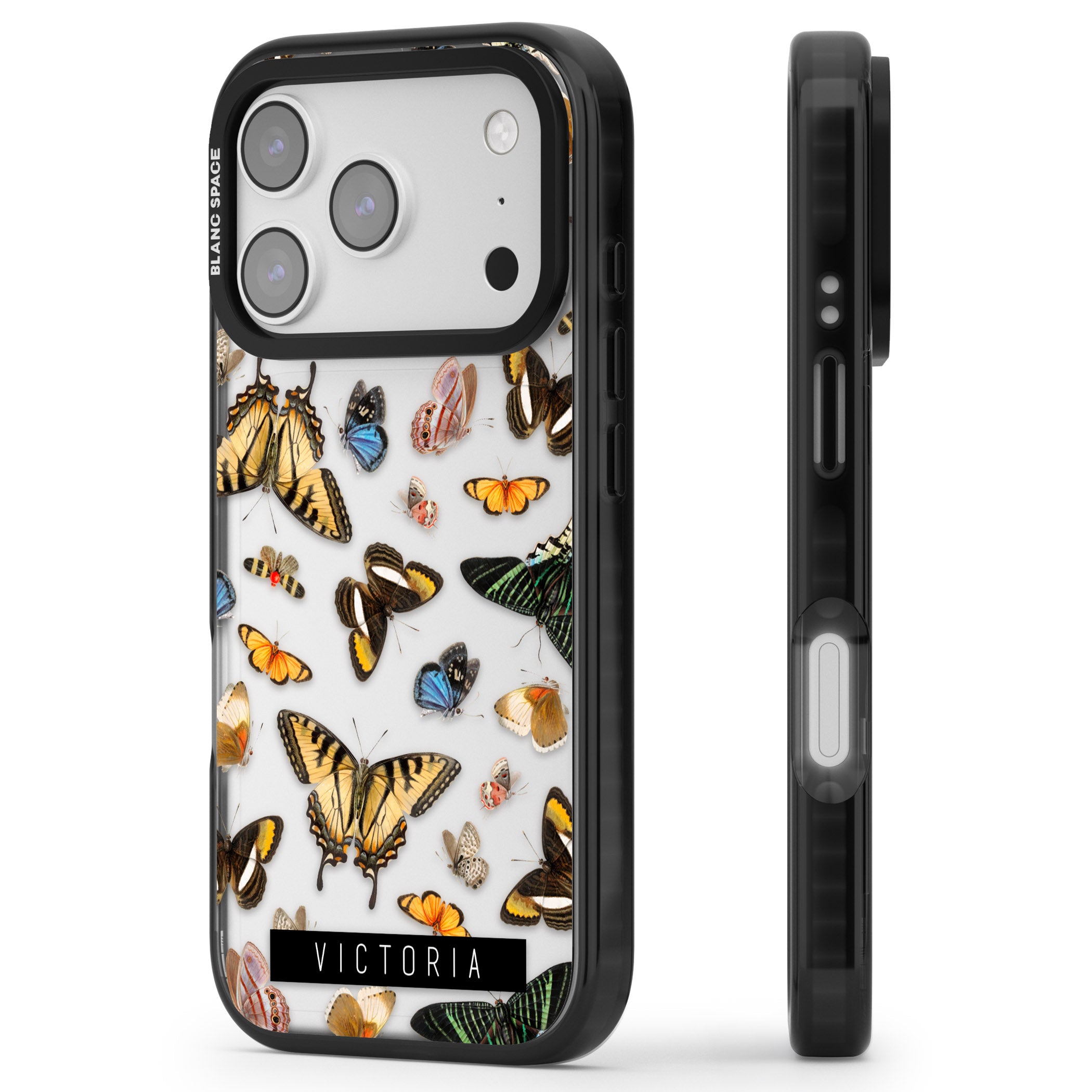 Personalised Butterfly Archive iPhone 17 Pro Max Impact Black Phone Case Side Profile