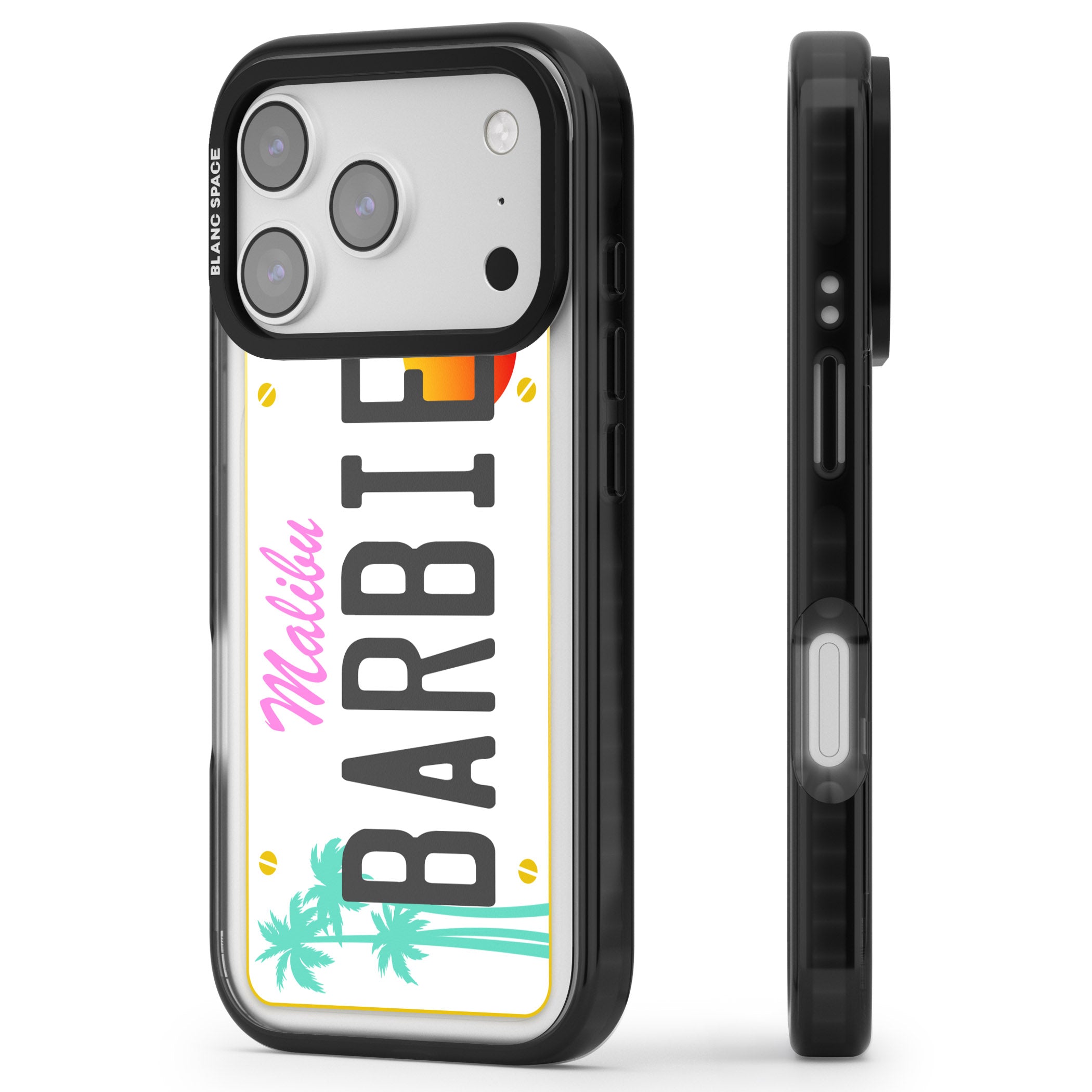Personalised Malibu License Plate iPhone 17 Pro Impact Black Phone Case Side Profile