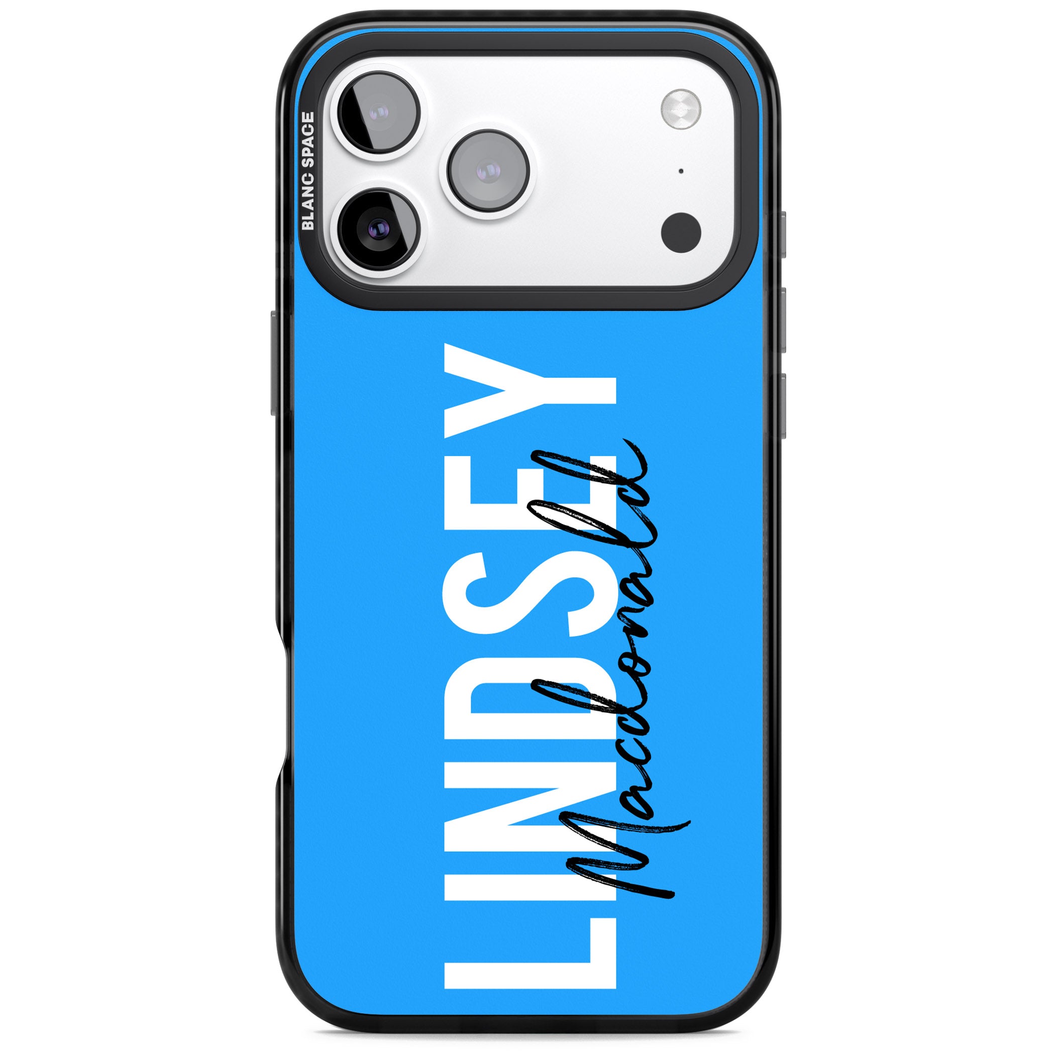 Personalised Bold Name: Blue iPhone 17 Pro Impact Black Phone Case