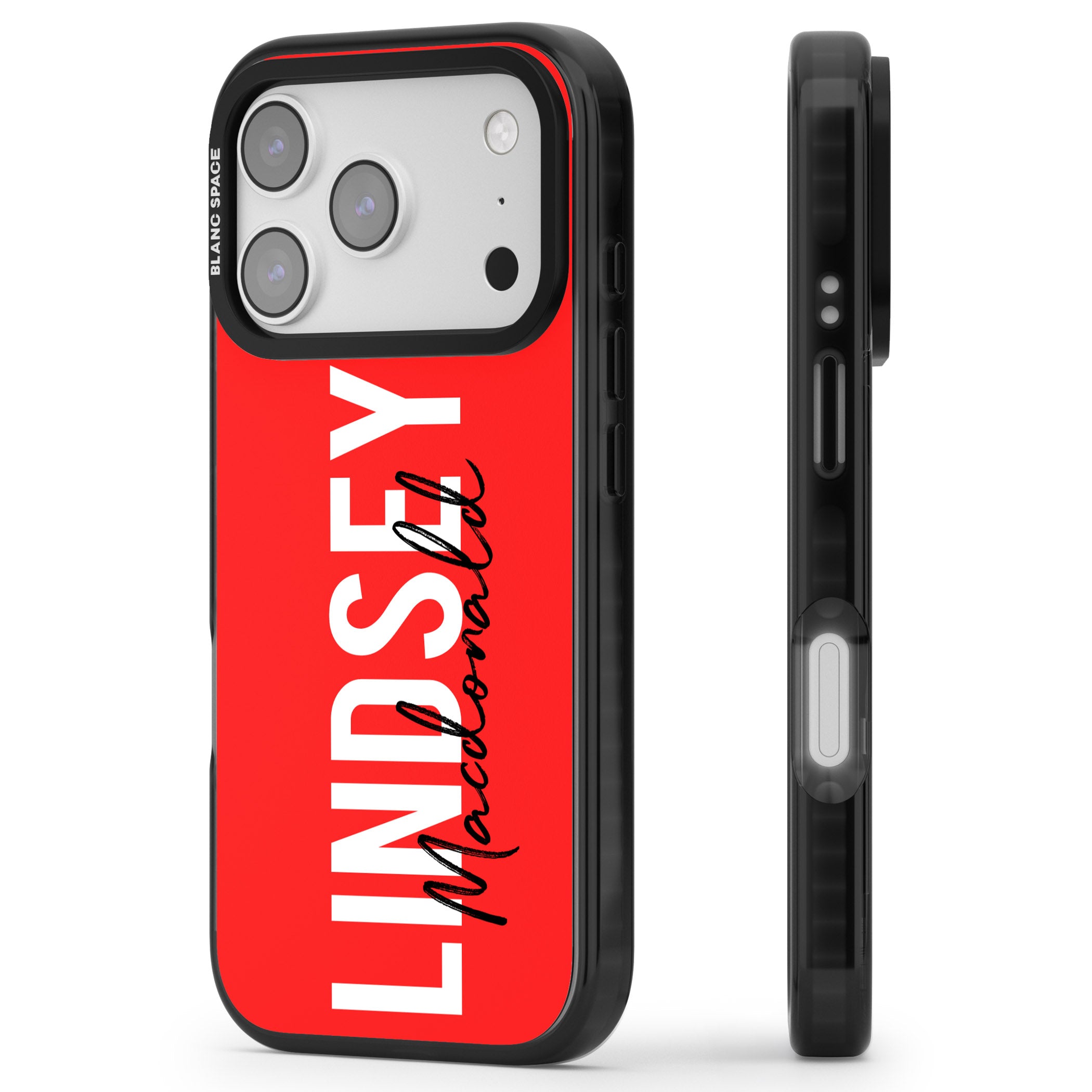 Personalised Bold Name: Red iPhone 17 Pro Impact Black Phone Case Side Profile
