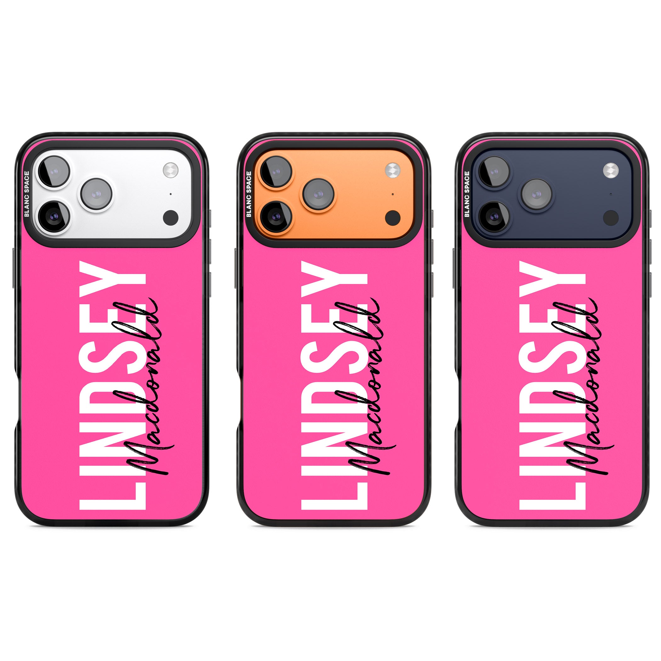 Personalised Bold Name: Pink iPhone 17 Pro Impact Black Phone Case APT Impact Protection