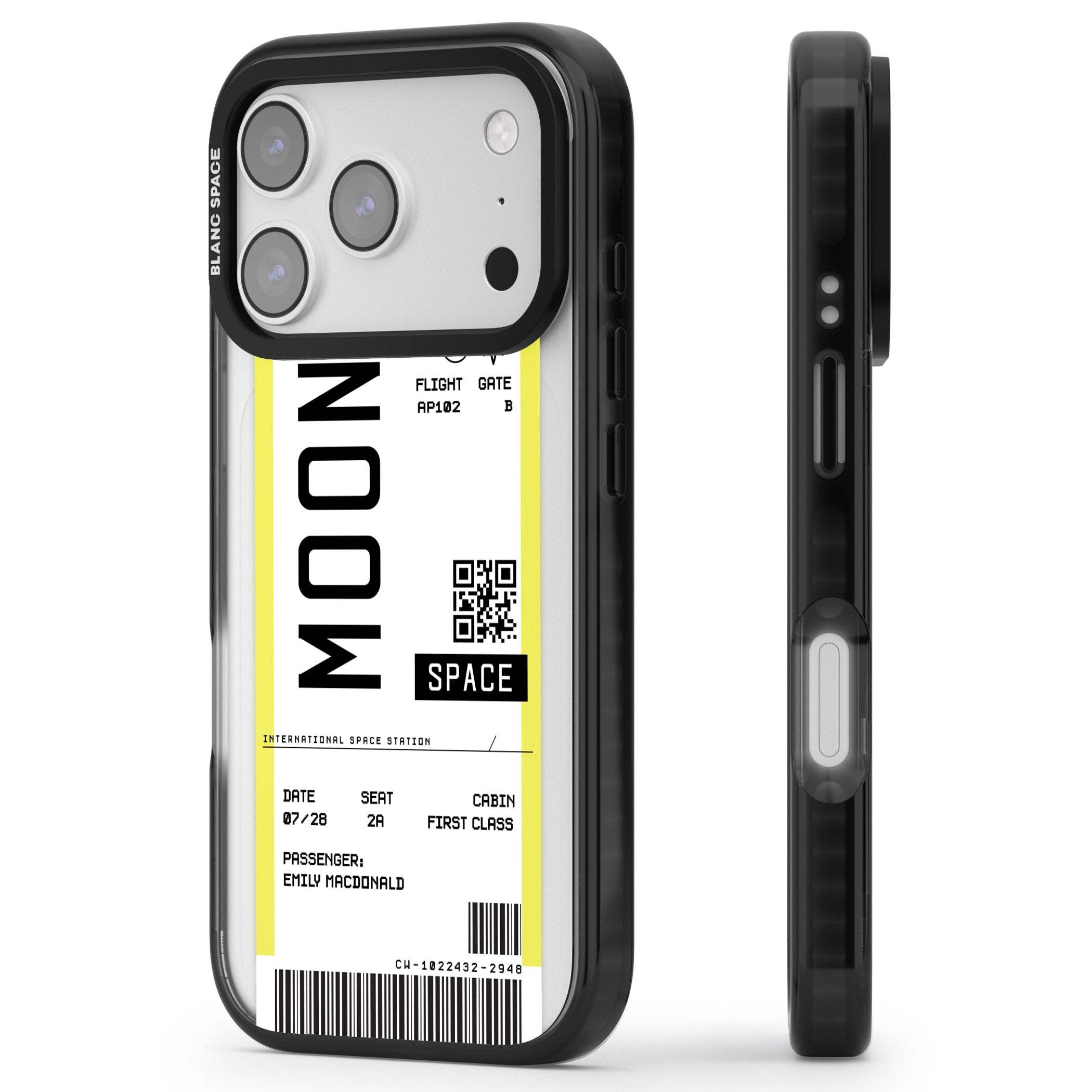 Personalised Moon Travel Ticket iPhone 17 Pro Impact Black Phone Case Side Profile