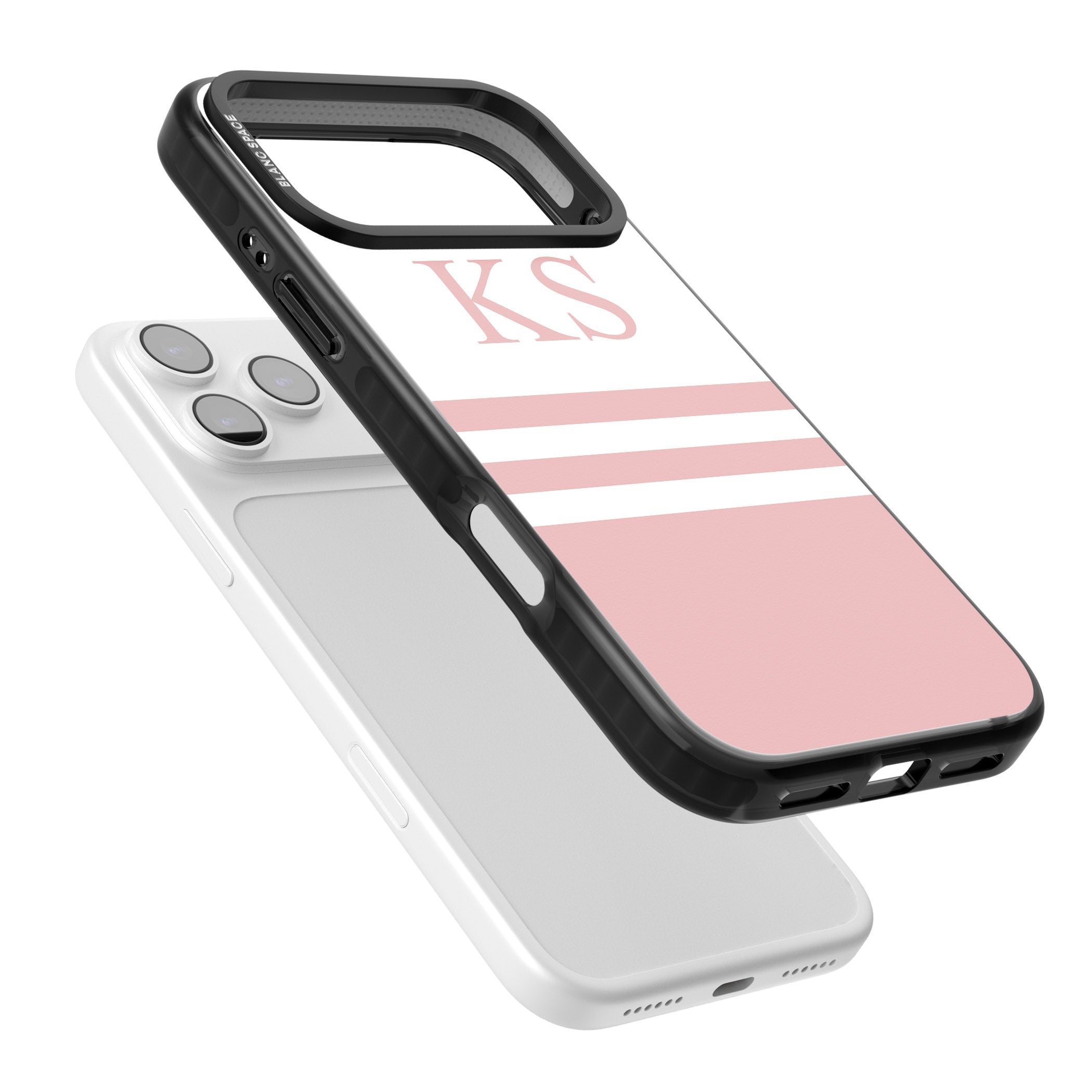 Personalised Pink Stripes & Initials iPhone 17 Pro Impact Black Phone Case Colours