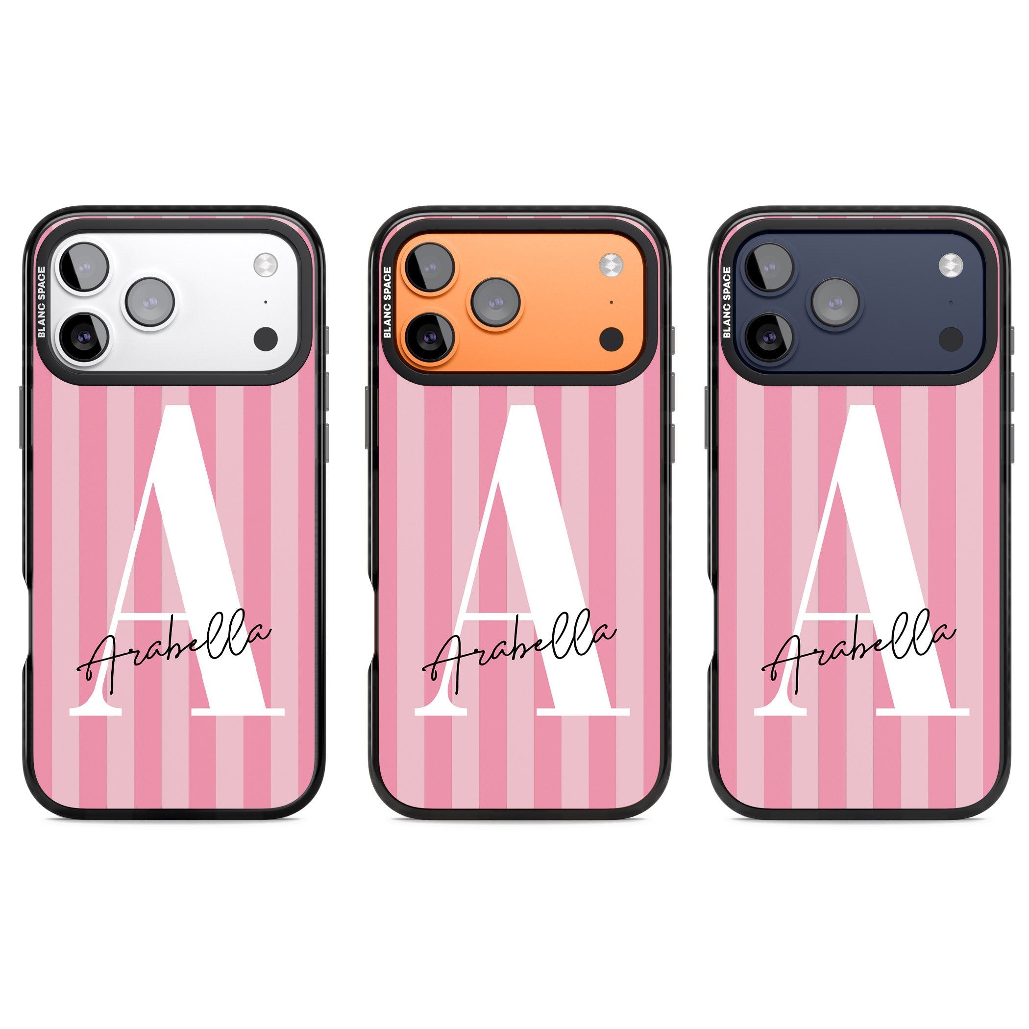 Personalised Pink Stripes Initial iPhone 17 Pro Impact Black Phone Case APT Impact Protection