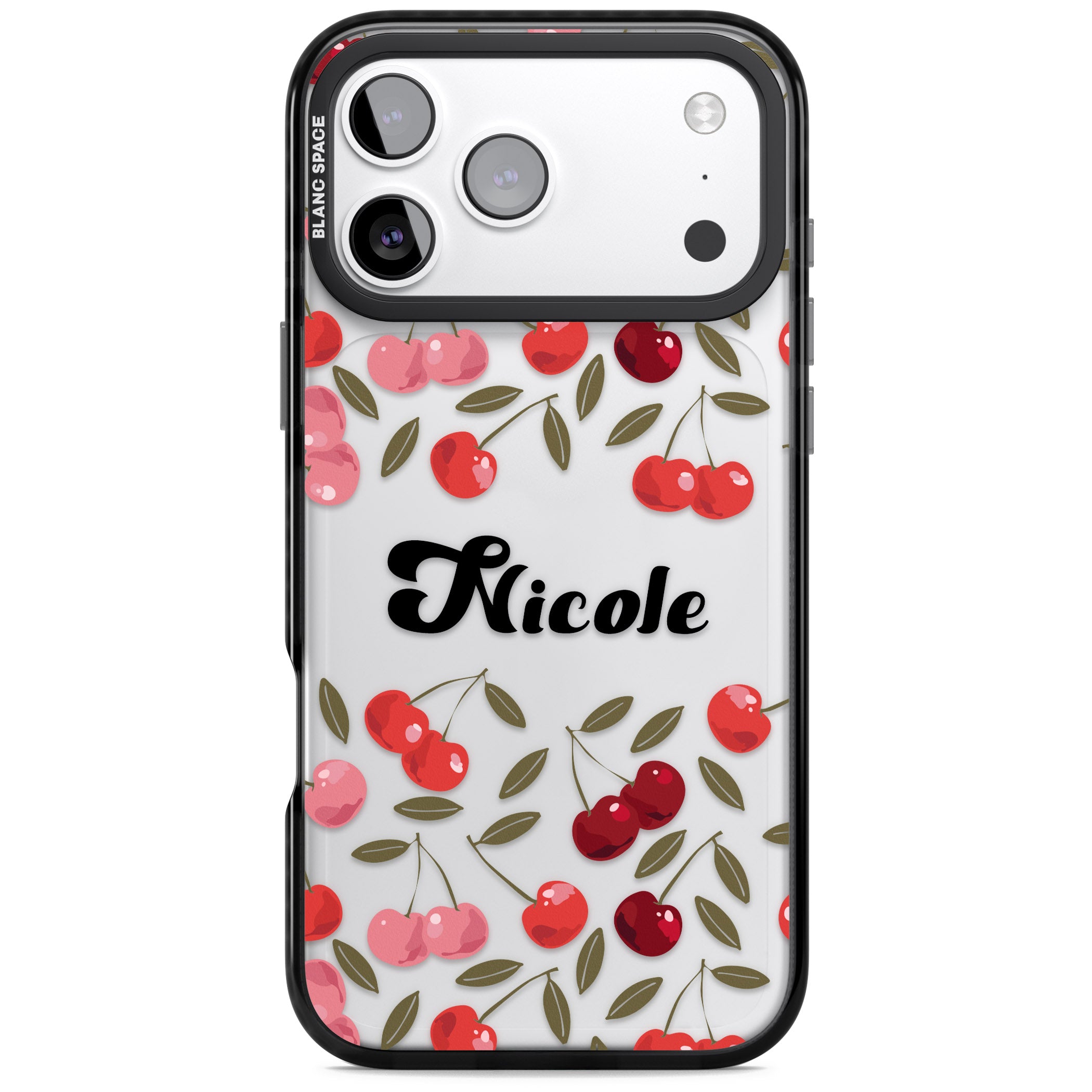 Personalised Cherry Pattern iPhone 17 Pro Impact Black Phone Case