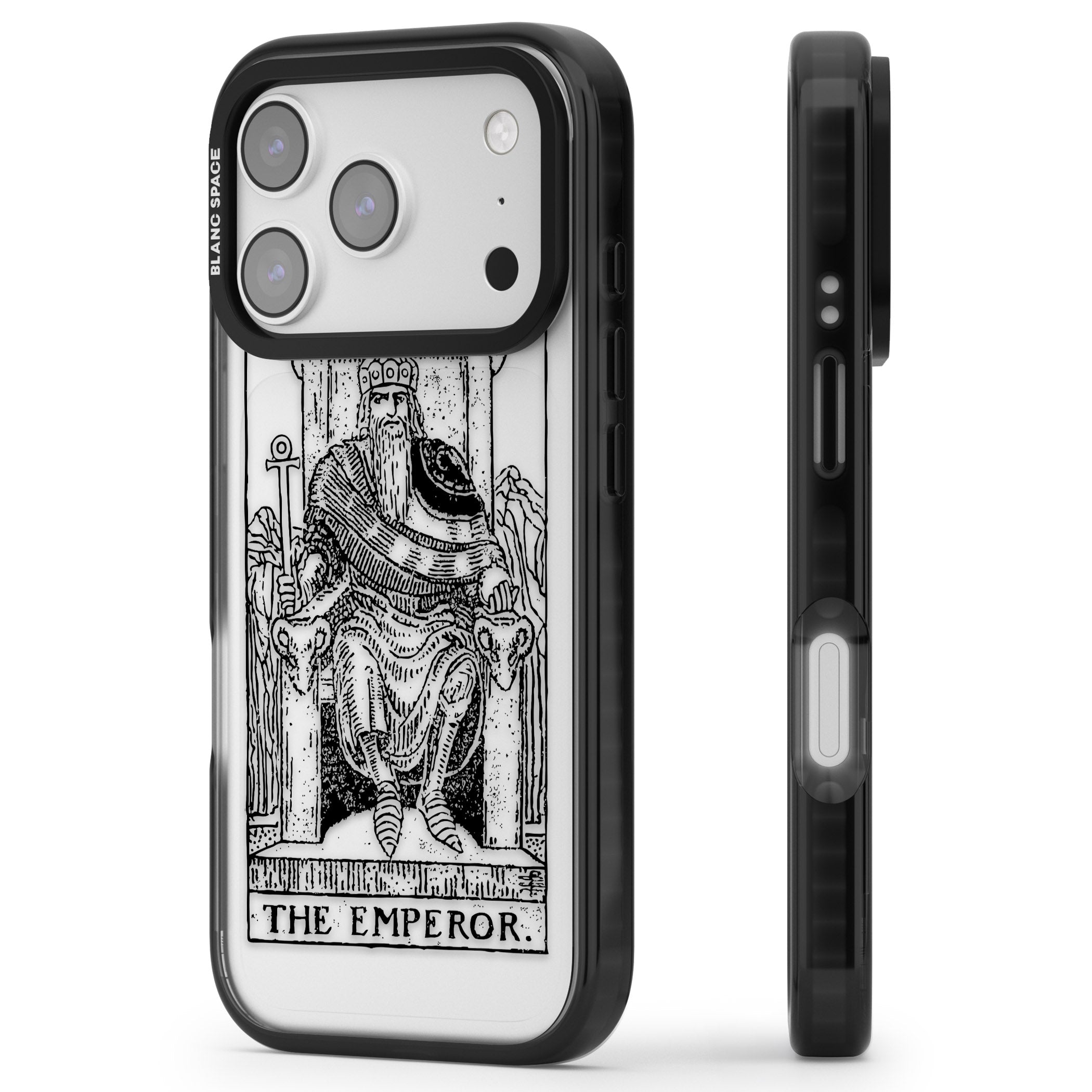 Personalised The Emperor Tarot iPhone 17 Pro Impact Black Phone Case Side Profile