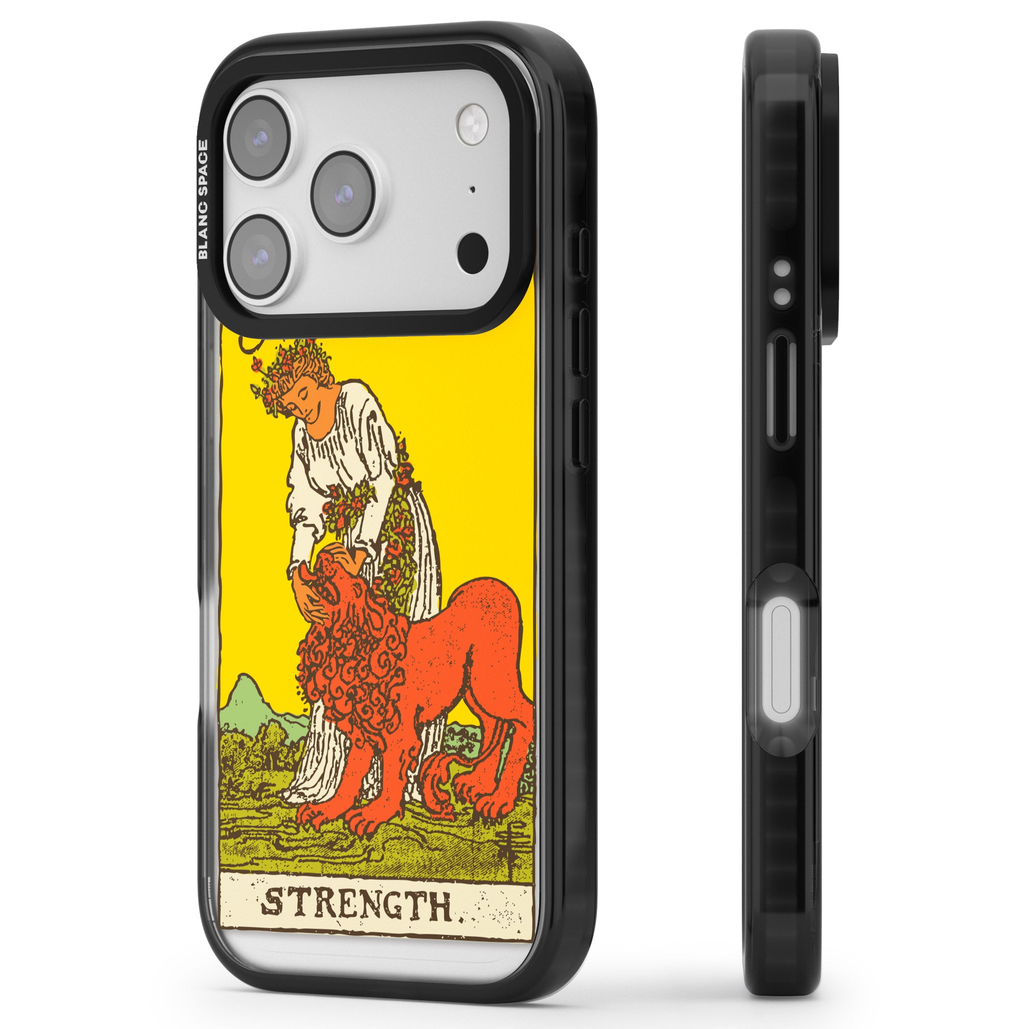 Personalised Strength Tarot Card (Color) iPhone 17 Pro Impact Black Phone Case Side Profile