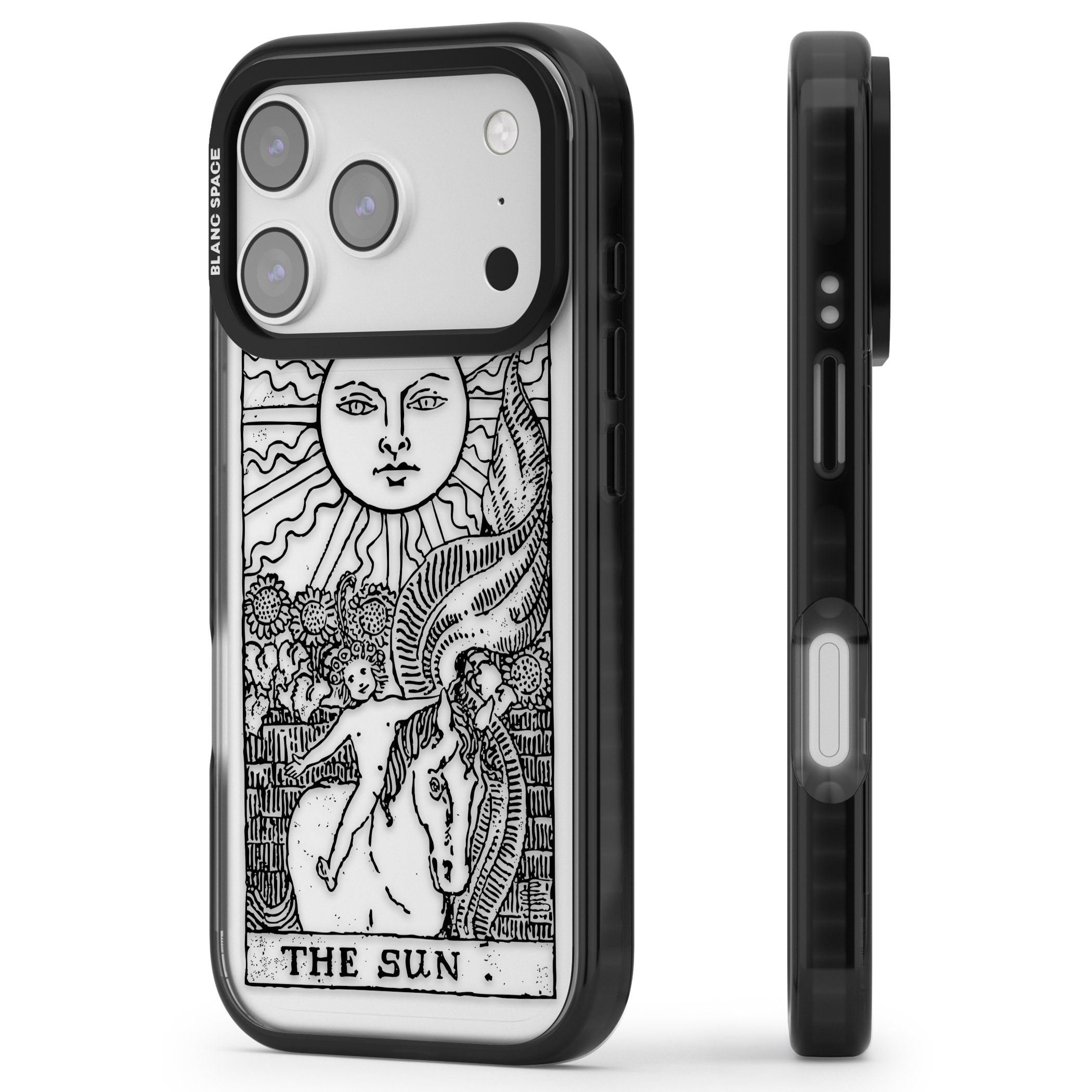 Personalised The Sun Tarot Card (Clear) iPhone 17 Pro Impact Black Phone Case Side Profile